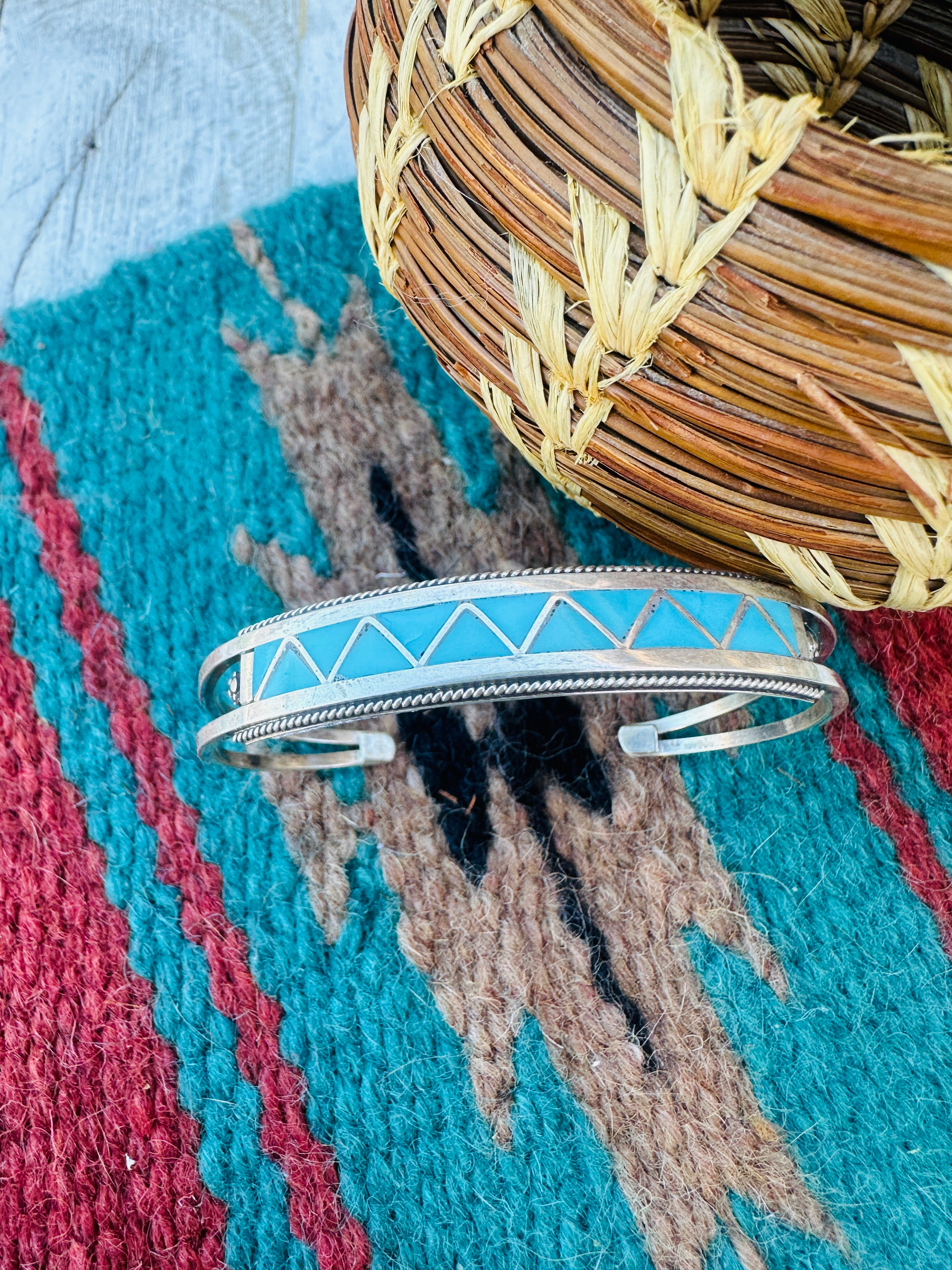 Handcrafted Turquoise & Sterling Silver Inlay Cuff Bracelet