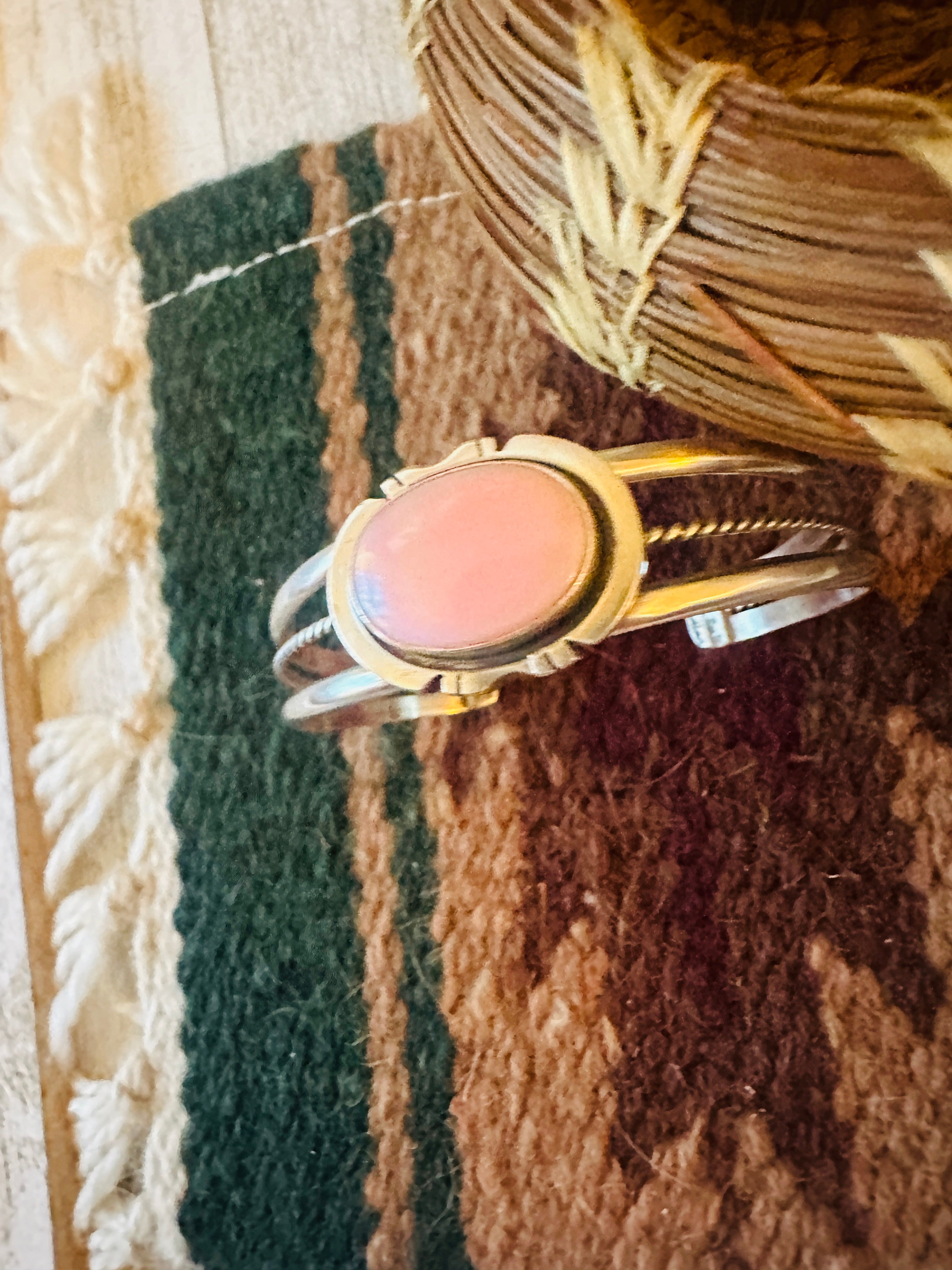 Navajo Queen Pink Conch Shell & Sterling Silver Cuff Bracelet