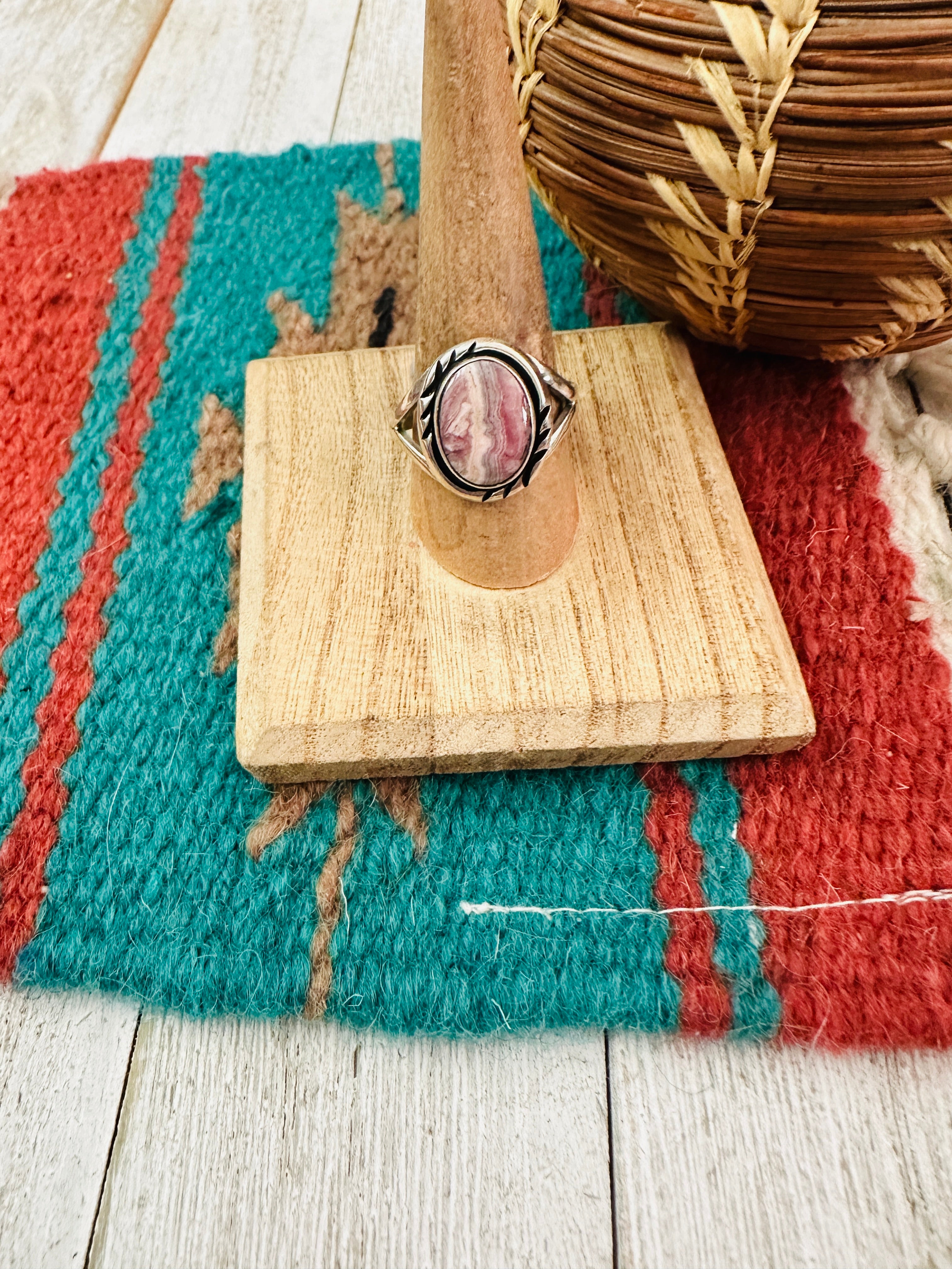 Navajo Rhodochrosite And Sterling Silver Ring Size 10.5 Signed