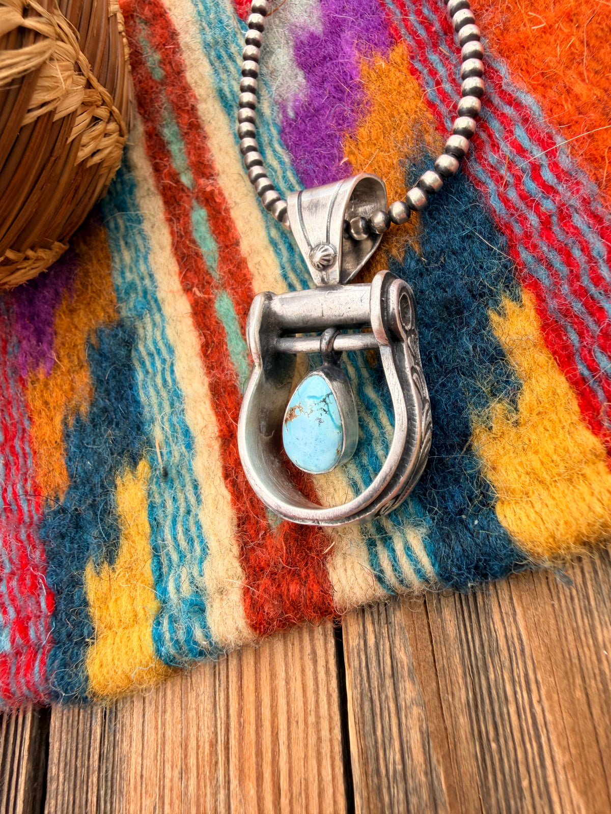 Handcrafted Sterling Silver & Turquoise Stirrup Pendant by Charles Johnson