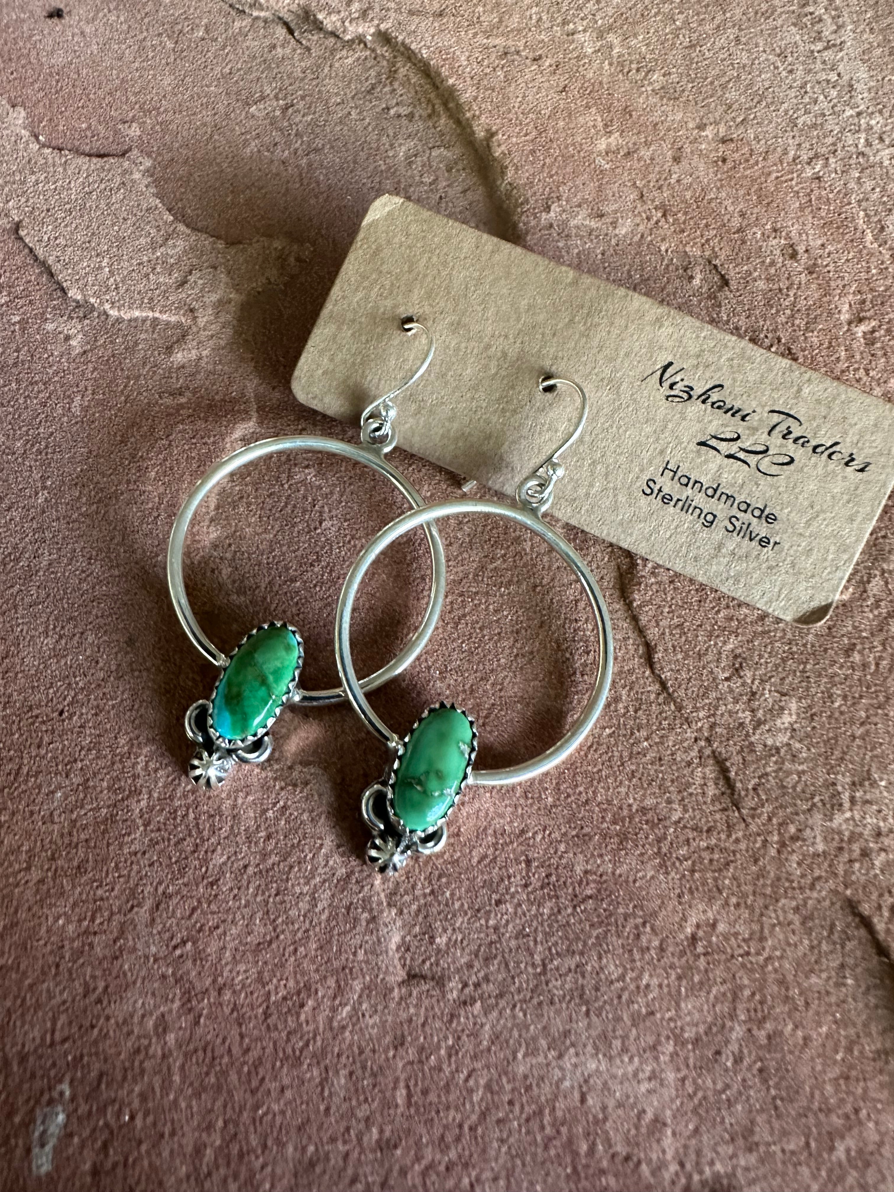 Handmade Sonoran Turquoise and Sterling Silver Hoop Earrings MORE GREENS