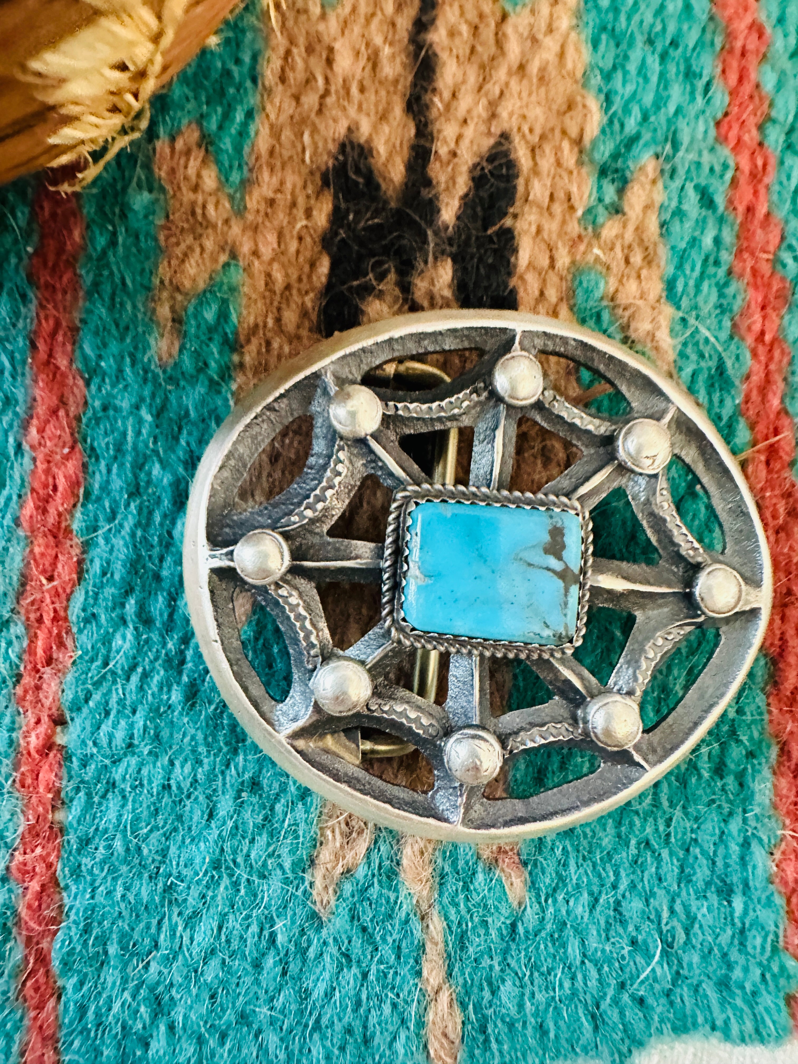 Handcrafted Turquoise & Sterling Silver Belt Buckle by Martha Cayatineto