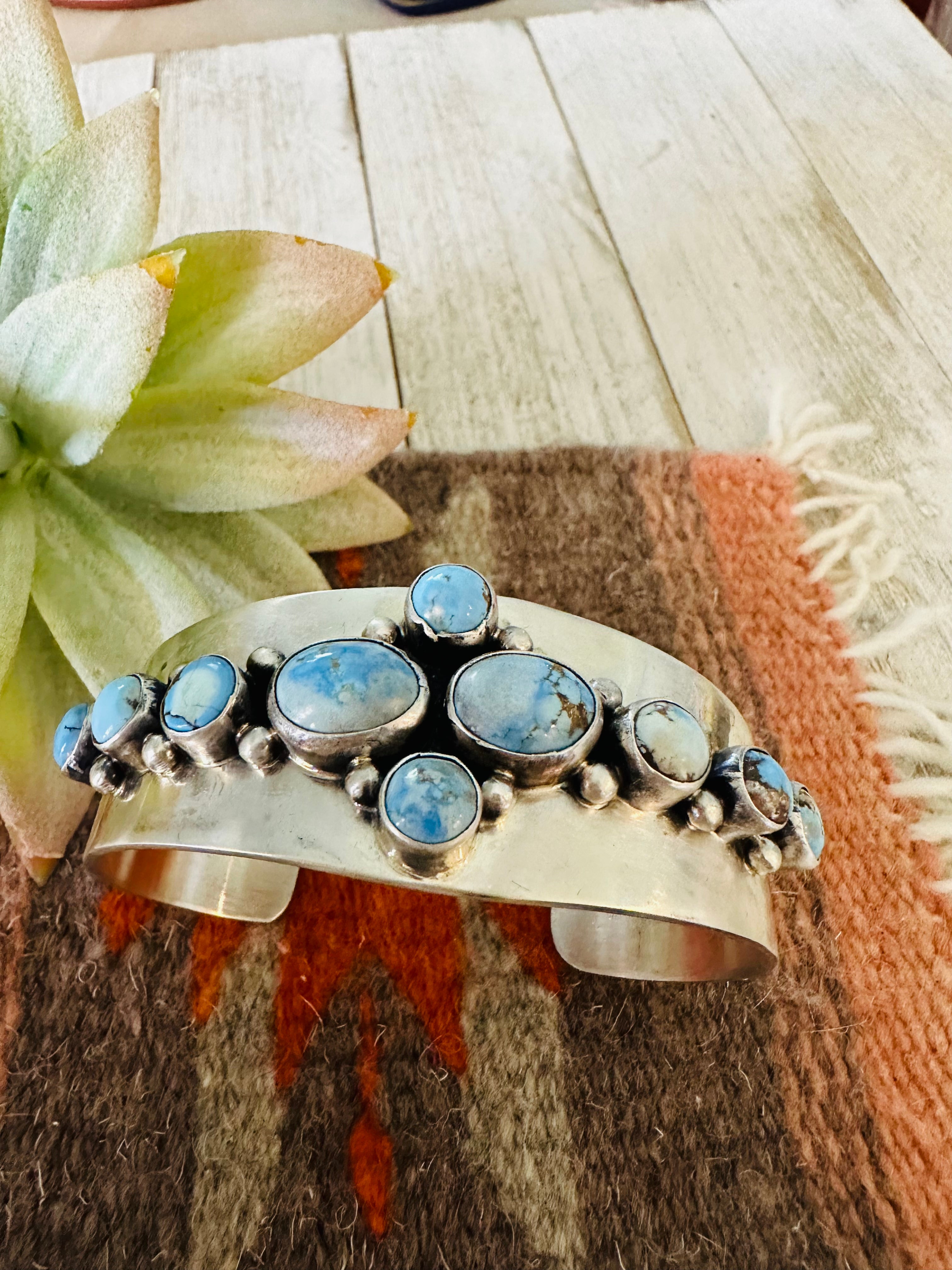 Navajo Golden Hills Turquoise & Sterling Silver Cuff Bracelet