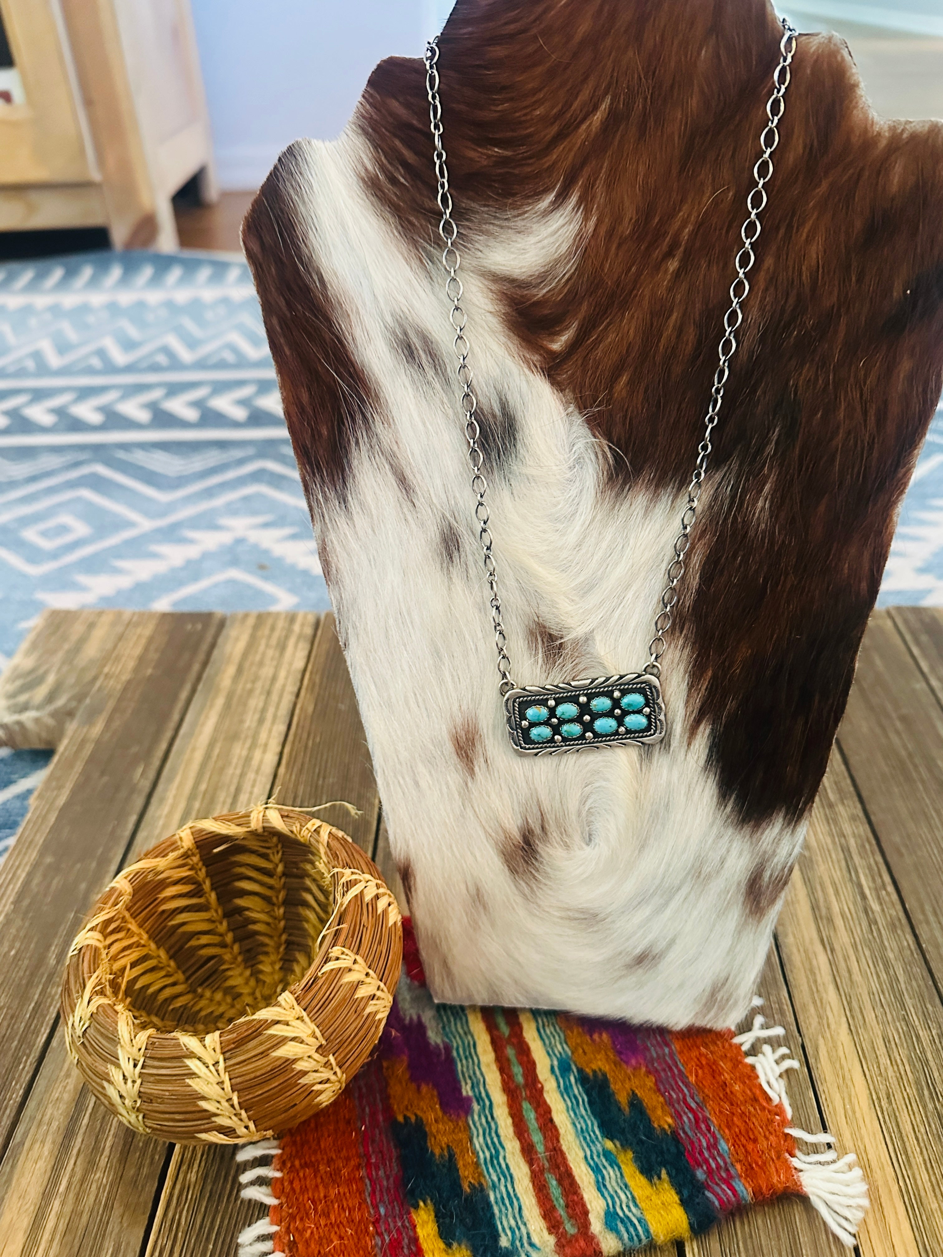 Handcrafted Turquoise & Sterling Silver Bar Necklace by Emer Thompson