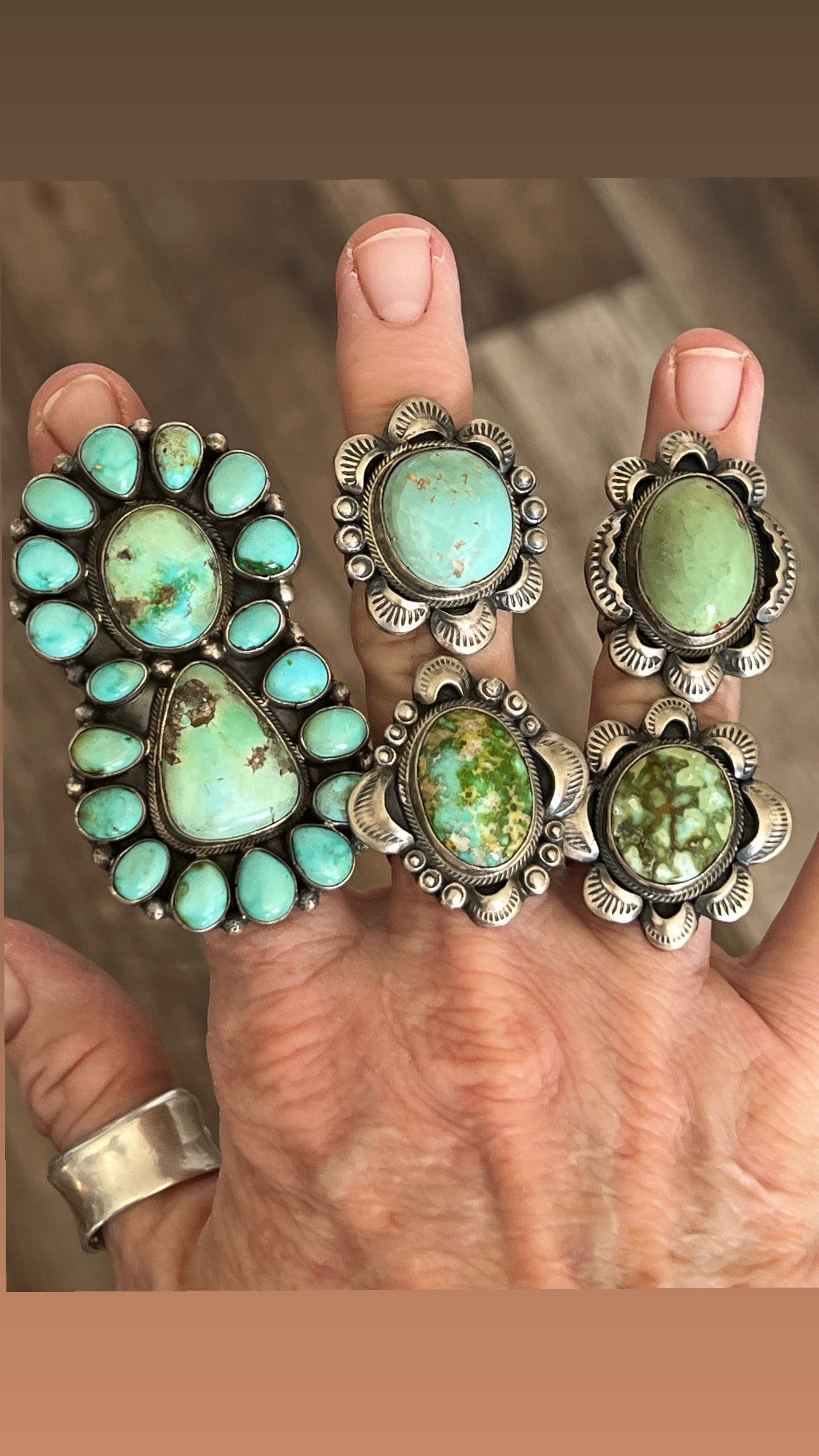 Handcrafted Sterling Silver and Natural Pilot Mountain Turquoise Single Stone Ring by Gilbert Tom, Size 8