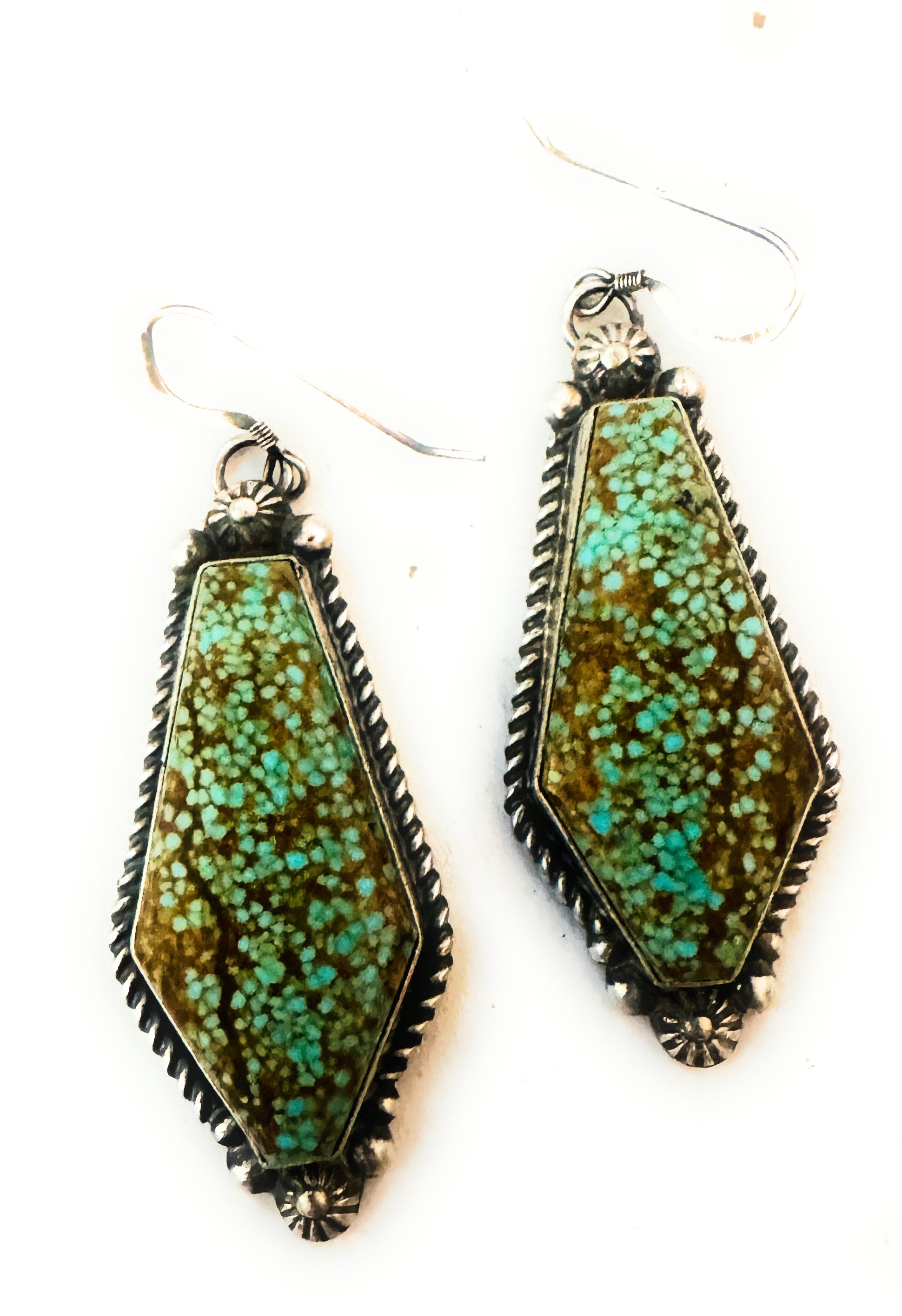 Navajo Number 8 Turquoise And Sterling Silver Dangle Earrings