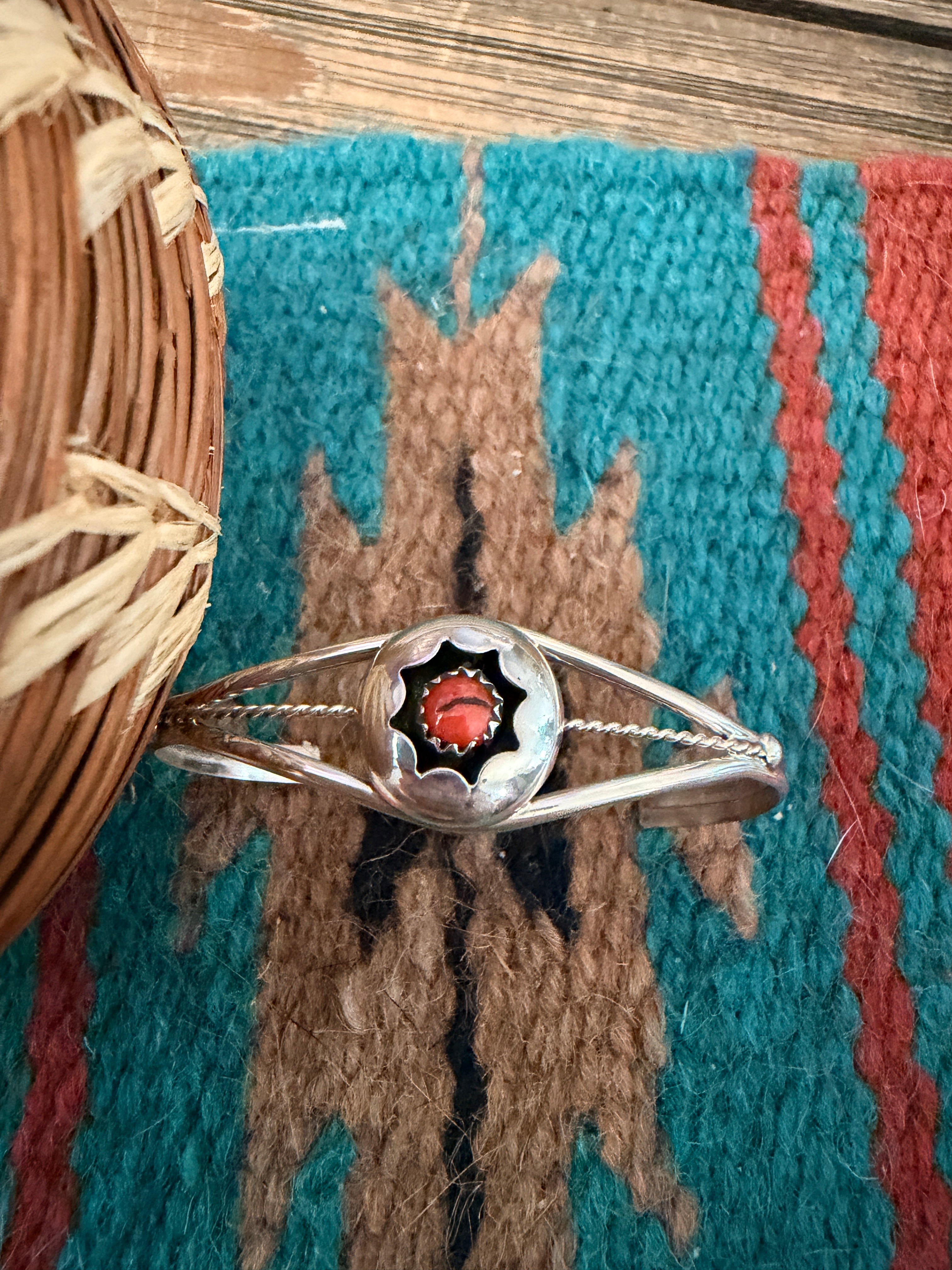 Handcrafted Coral & Sterling Silver Baby Cuff Bracelet