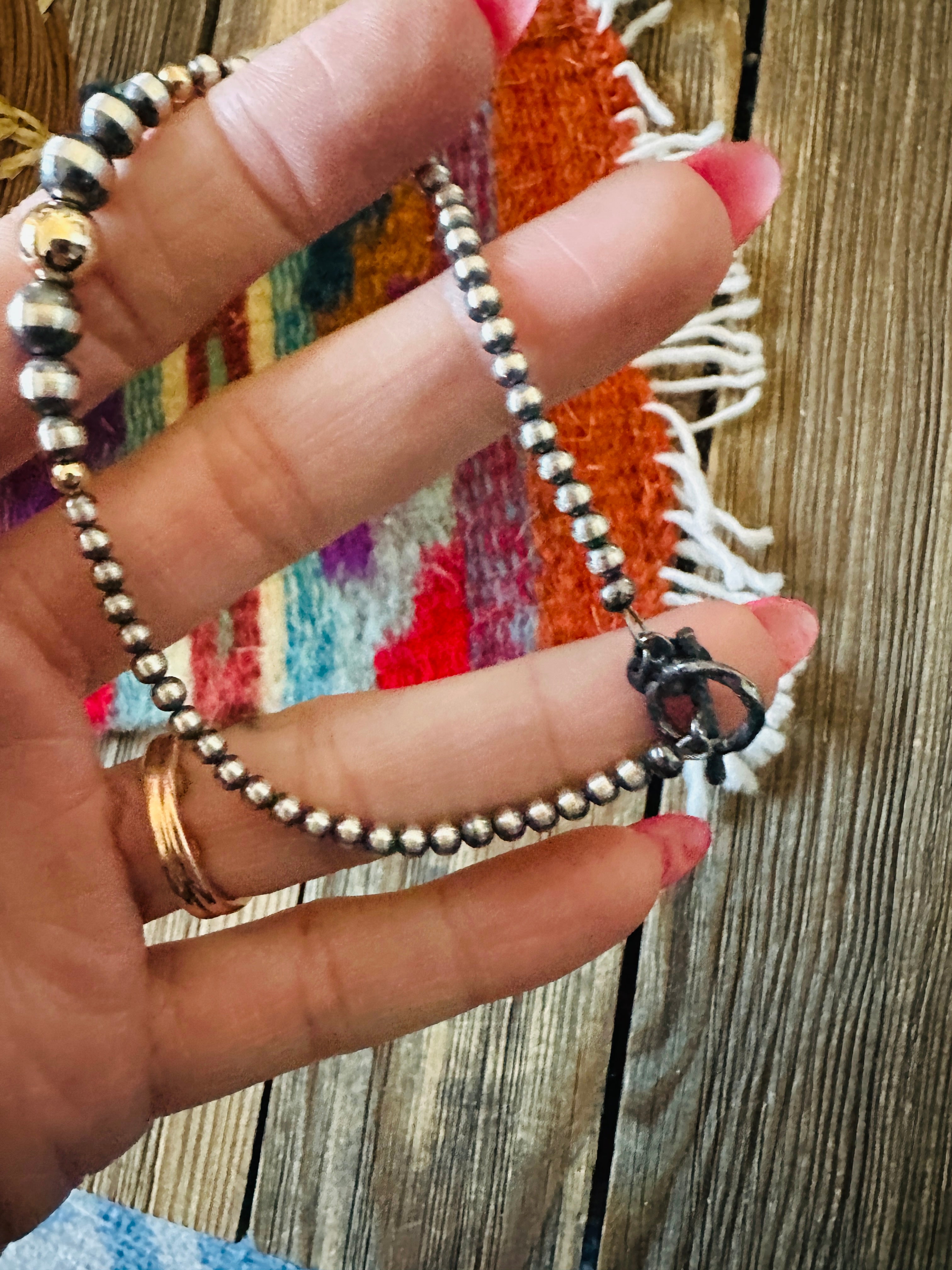 Handcrafted Gold Plated Sterling & Sterling Silver Pearl Beaded Bracelet