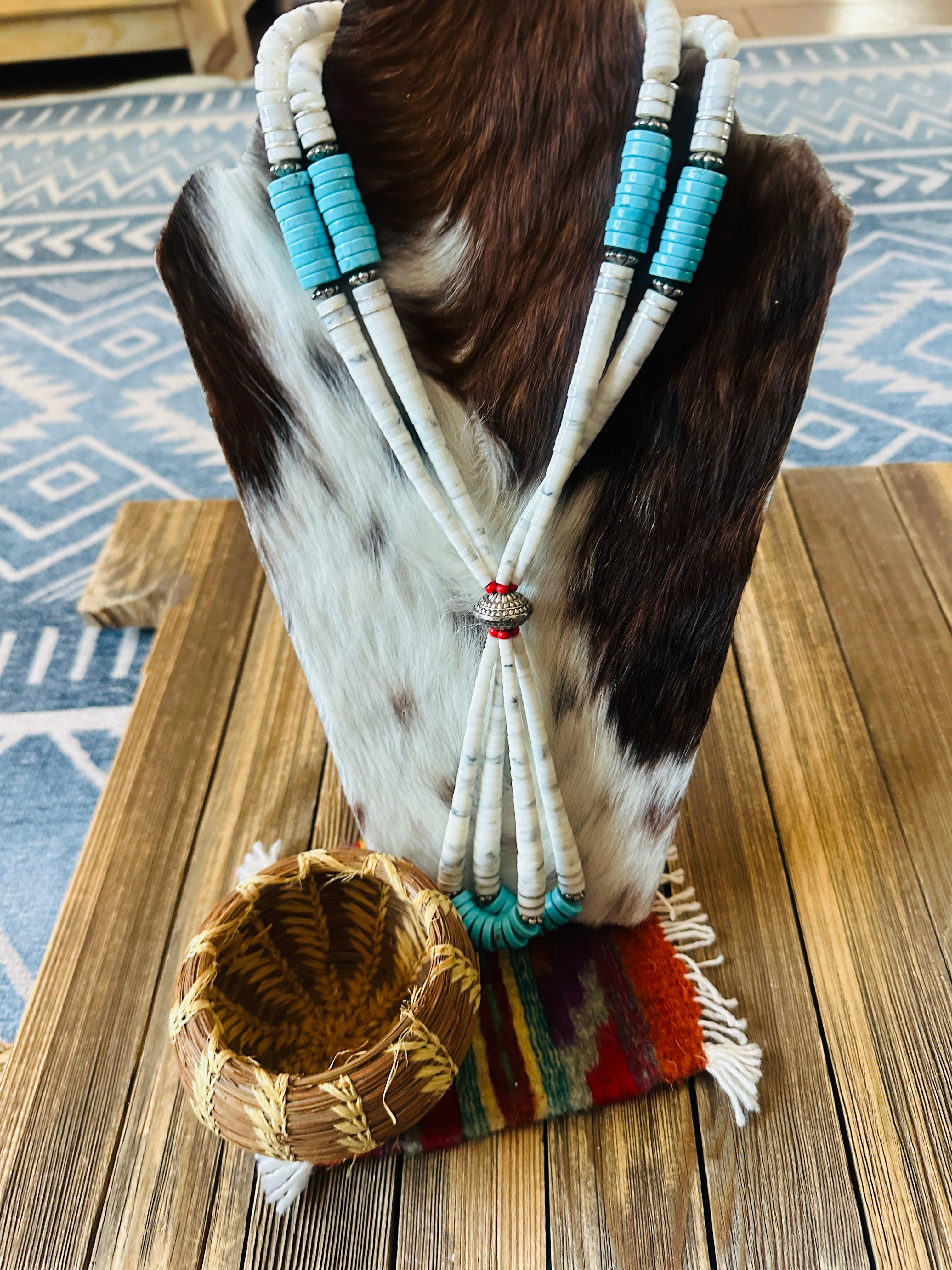 Handcrafted Old Pawn Multi Stone & Sterling Silver Beaded Jacla Necklace