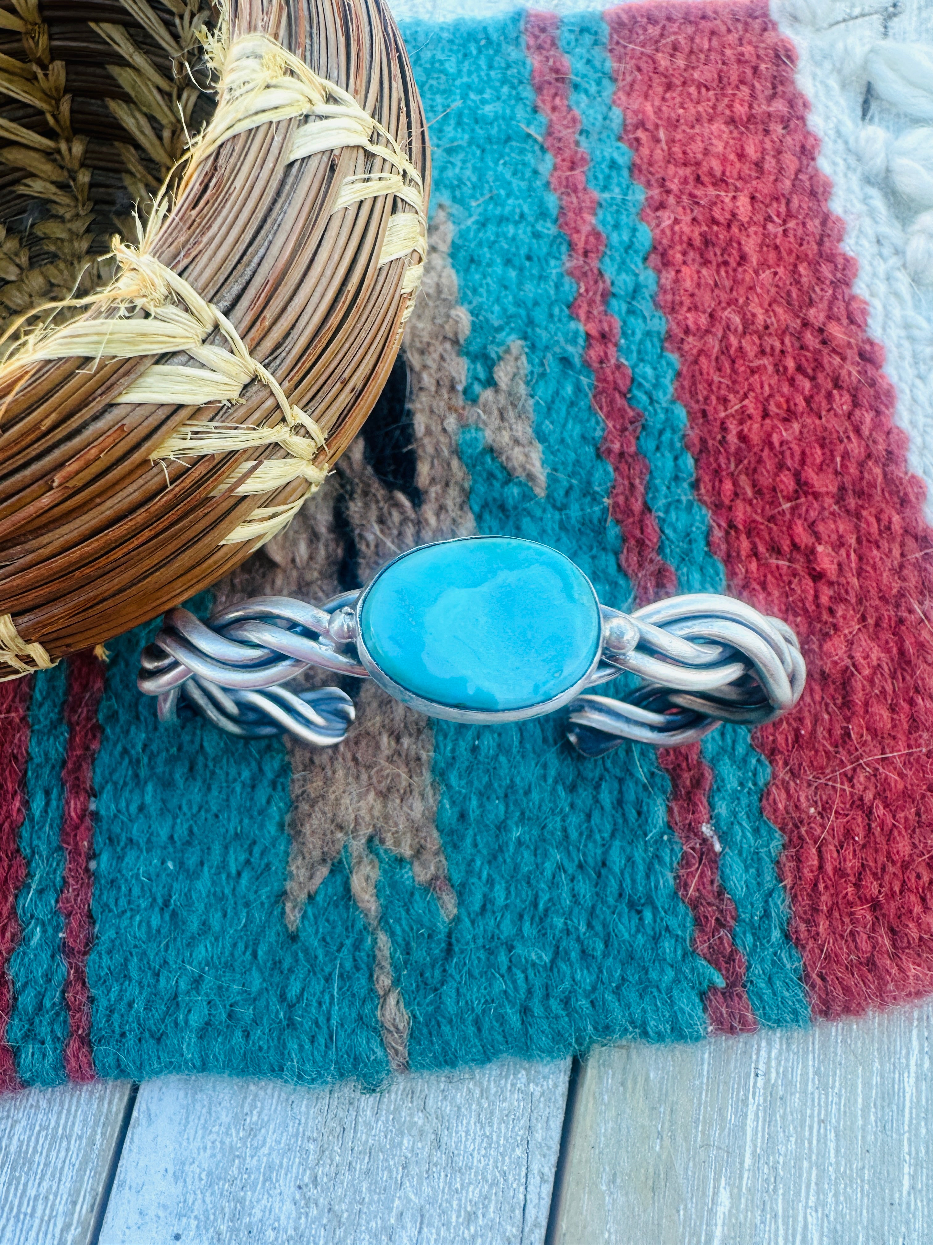 Handcrafted Twisted Sterling Silver & Turquoise Cuff Bracelet