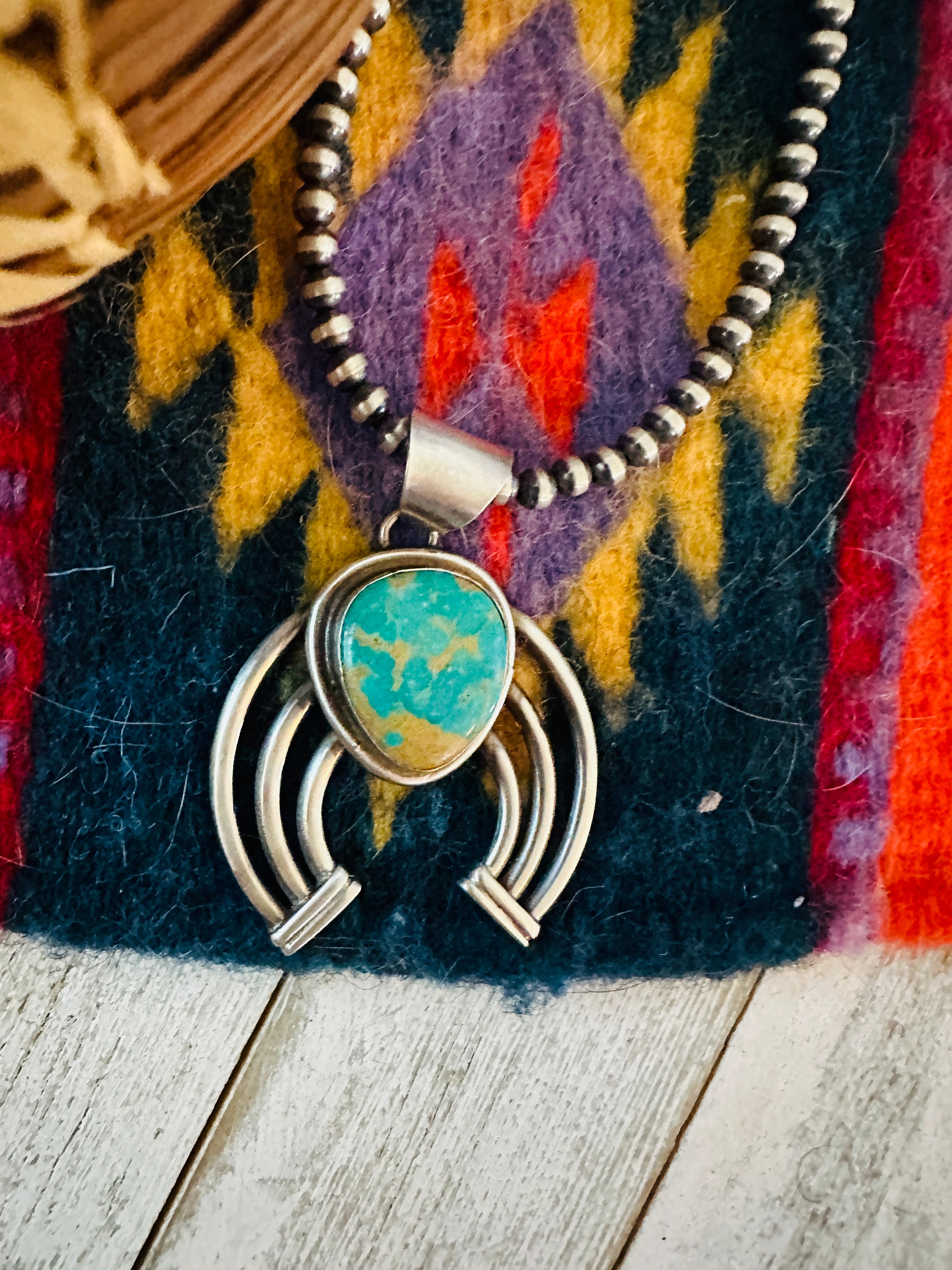 Navajo Sterling Silver & Turquoise Naja Pendant