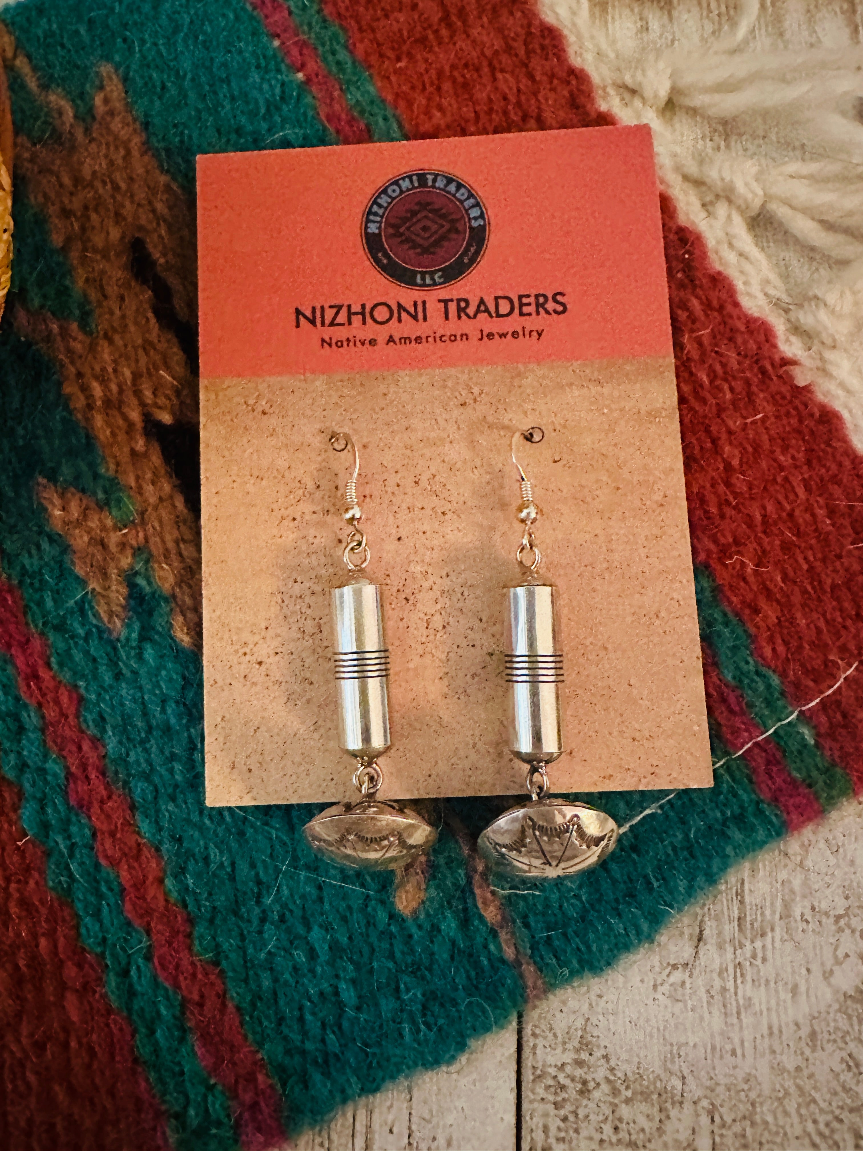 Navajo Hand Stamped Sterling Silver Dangle Earrings