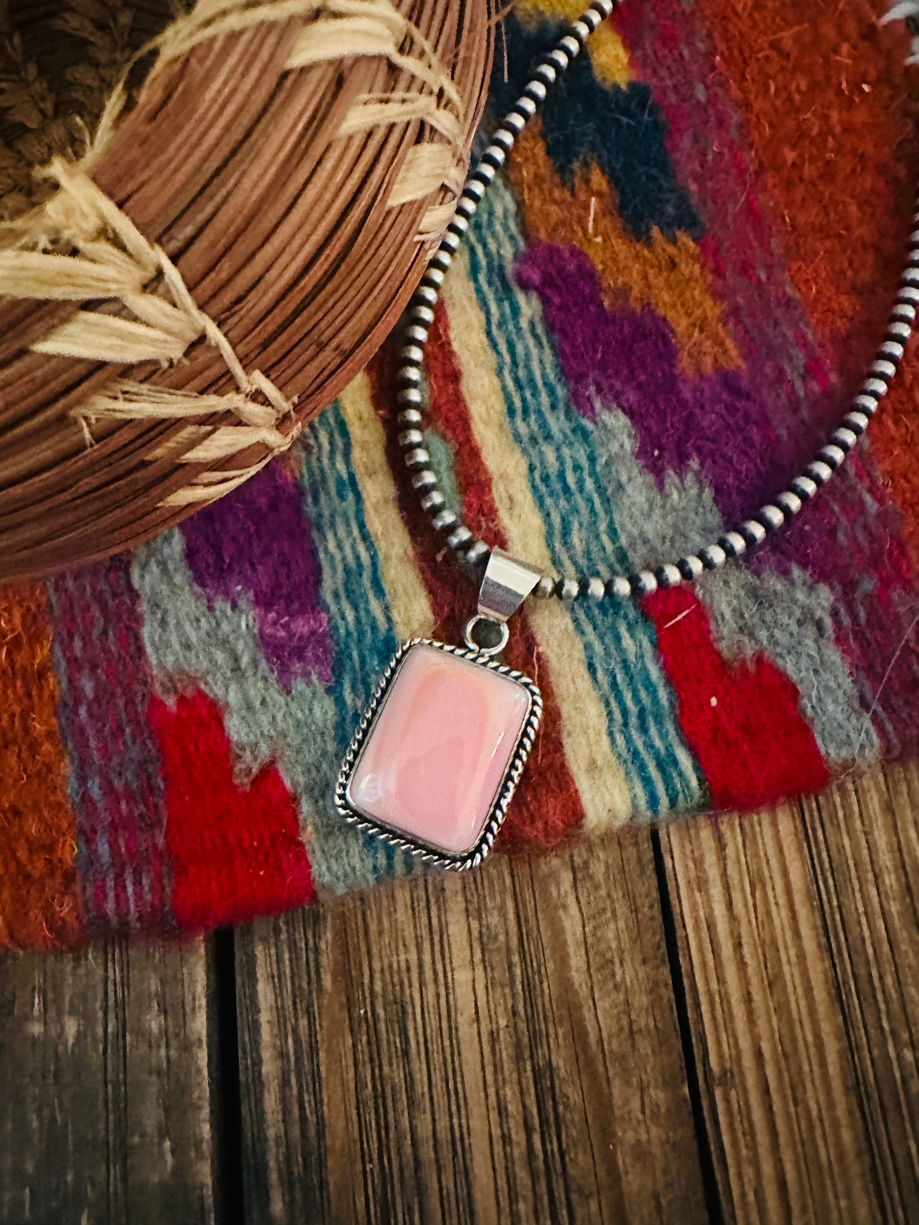 Navajo Queen Pink Conch Shell & Sterling Silver Pendant