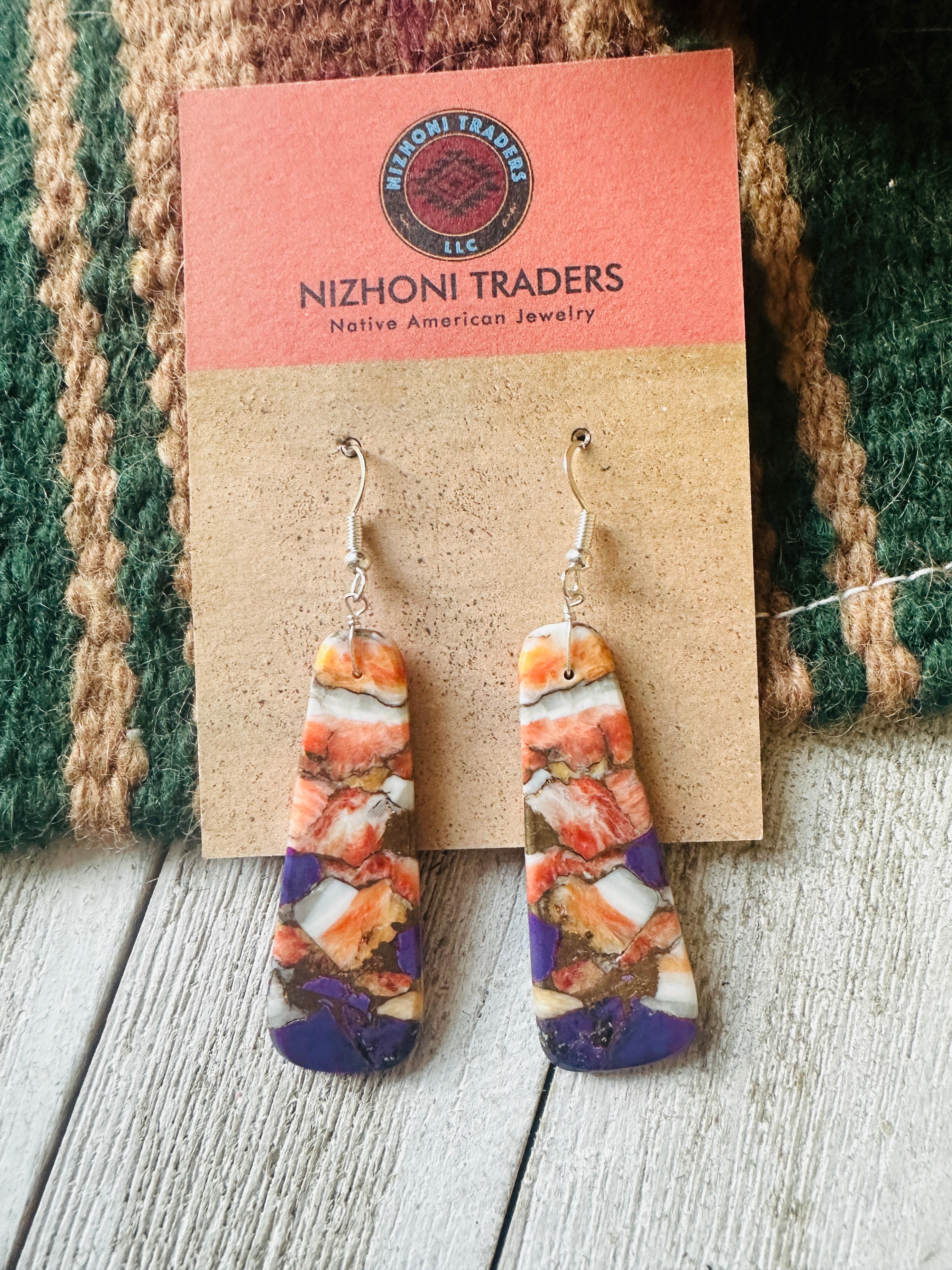 Navajo Sterling Silver & Purple Spice Slab Dangle Earrings