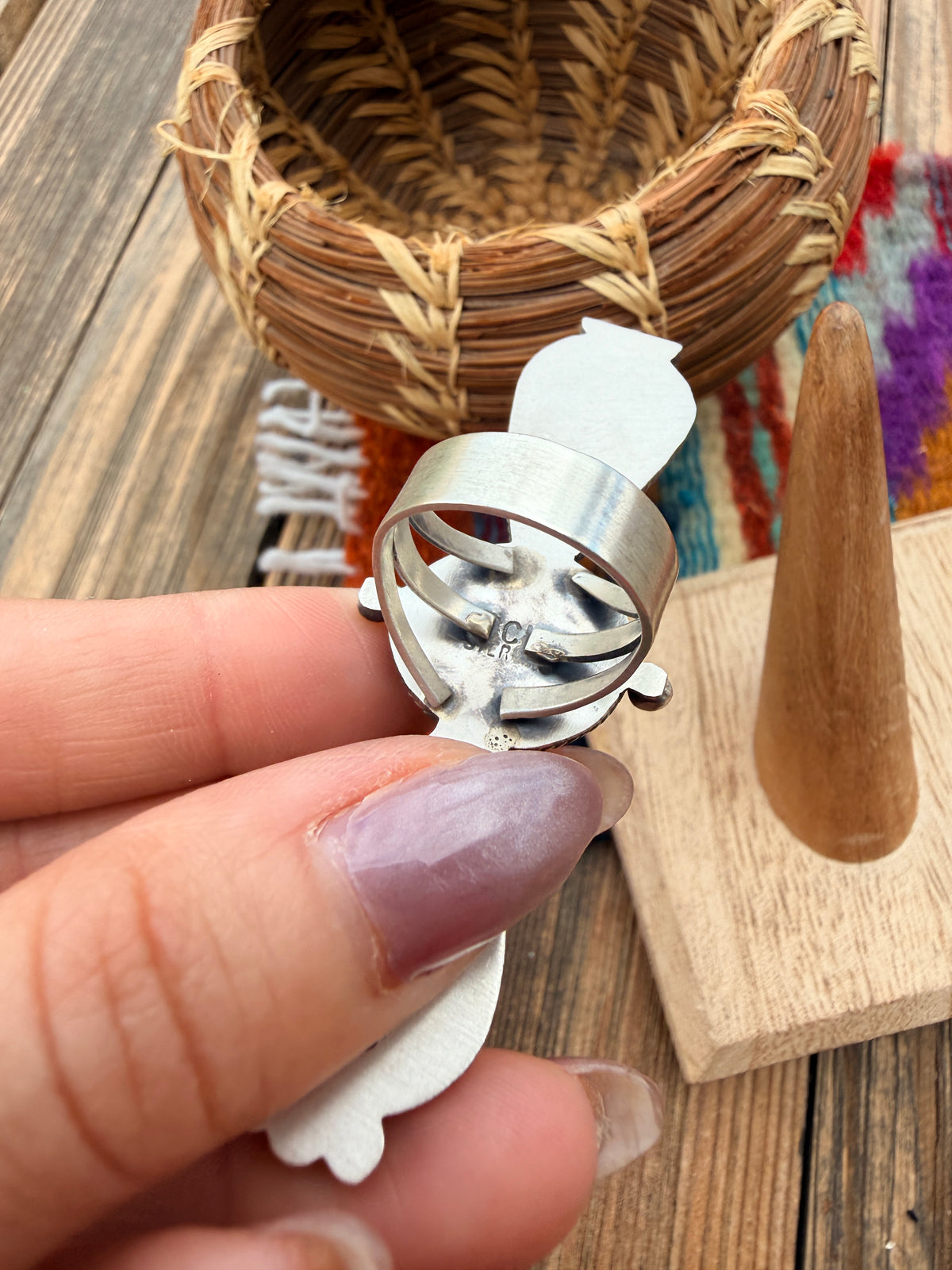 Handcrafted Spiny Oyster & Sterling Silver Cluster Ring Size 8