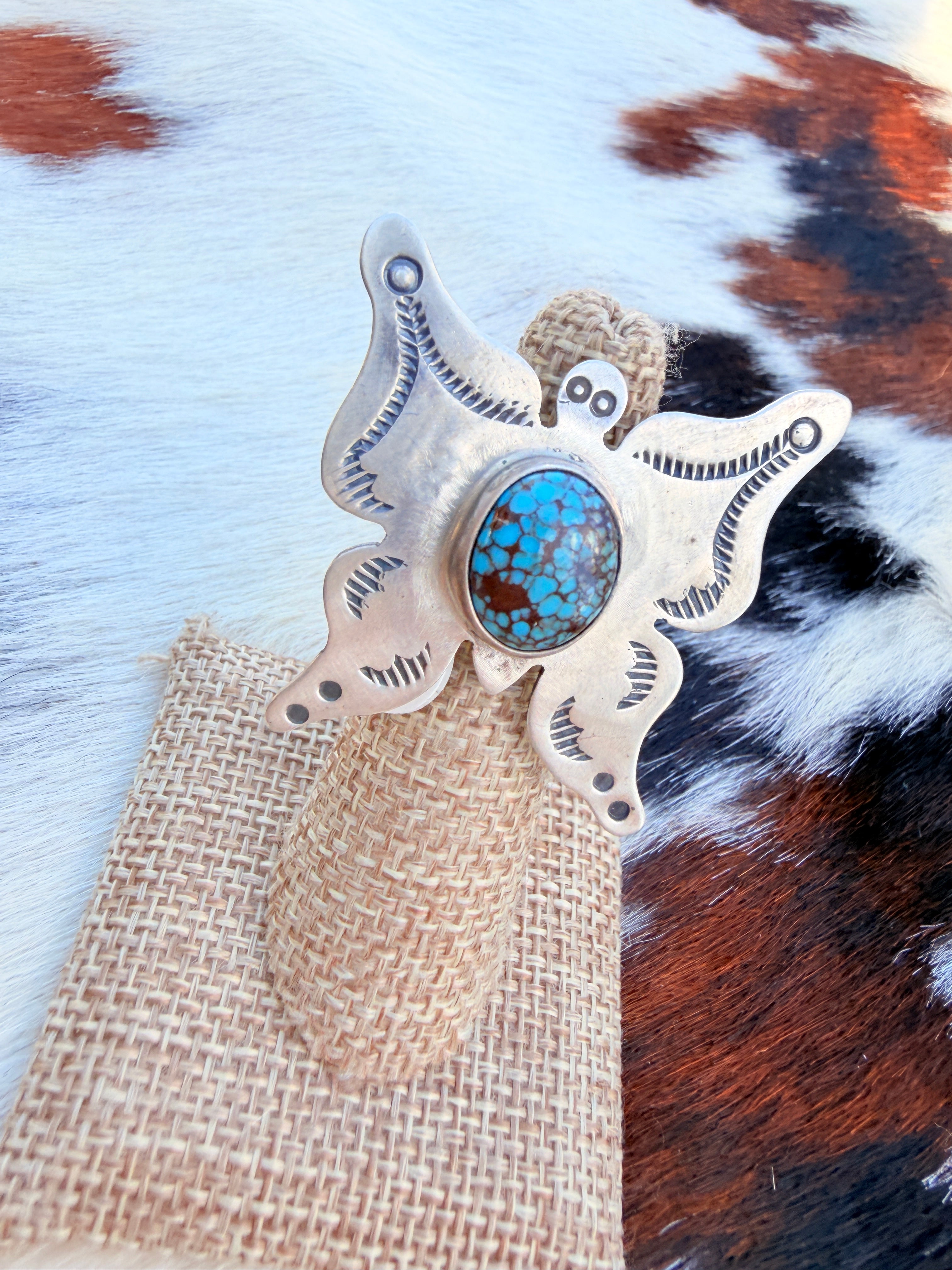 Handcrafted Turquoise & Sterling Silver Adjustable Butterfly Ring