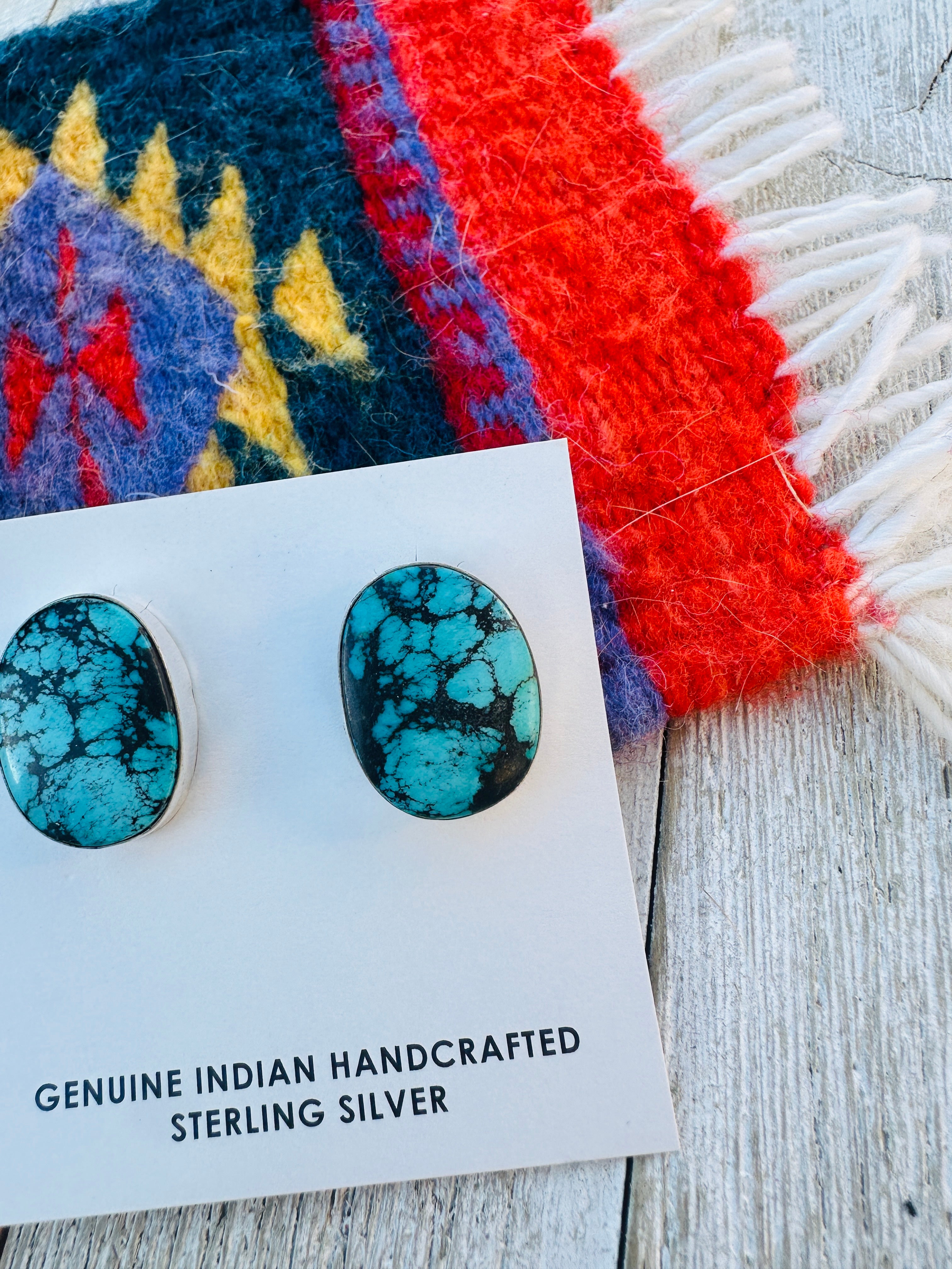 Handcrafted Kingman Web Turquoise & Sterling Silver Post Earrings