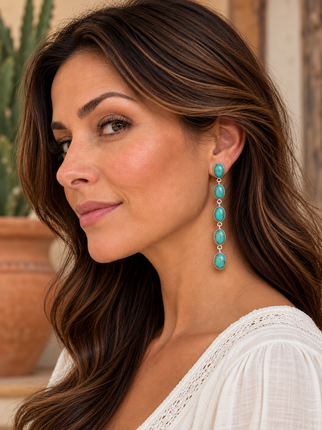 The Cowgirl’s Handmade Turquoise & Sterling Silver 5 Stone Post Dangle Earrings (Copy)