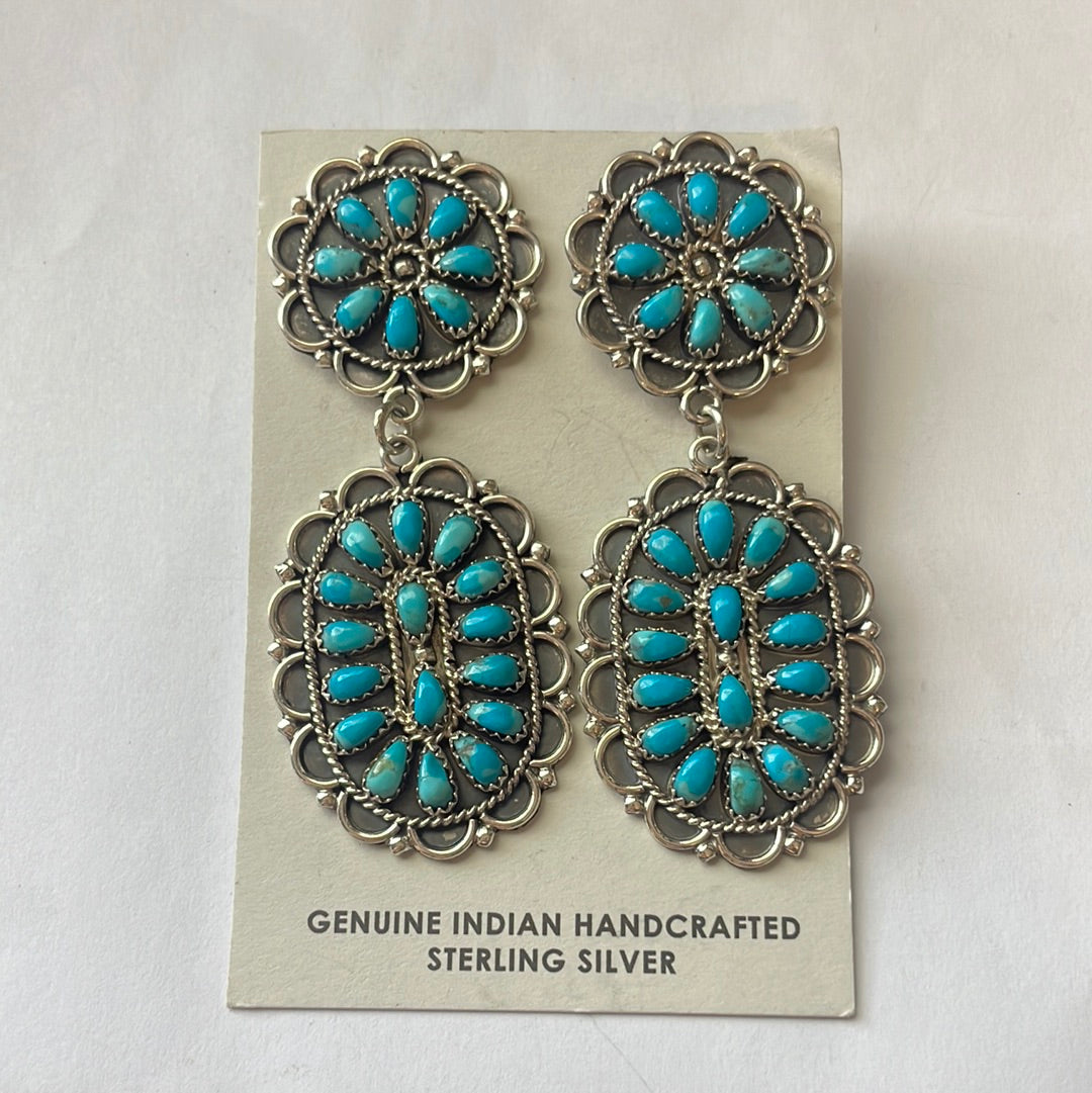 “The Girl Power” Navajo Sterling Silver Turquoise Dangle Earrings