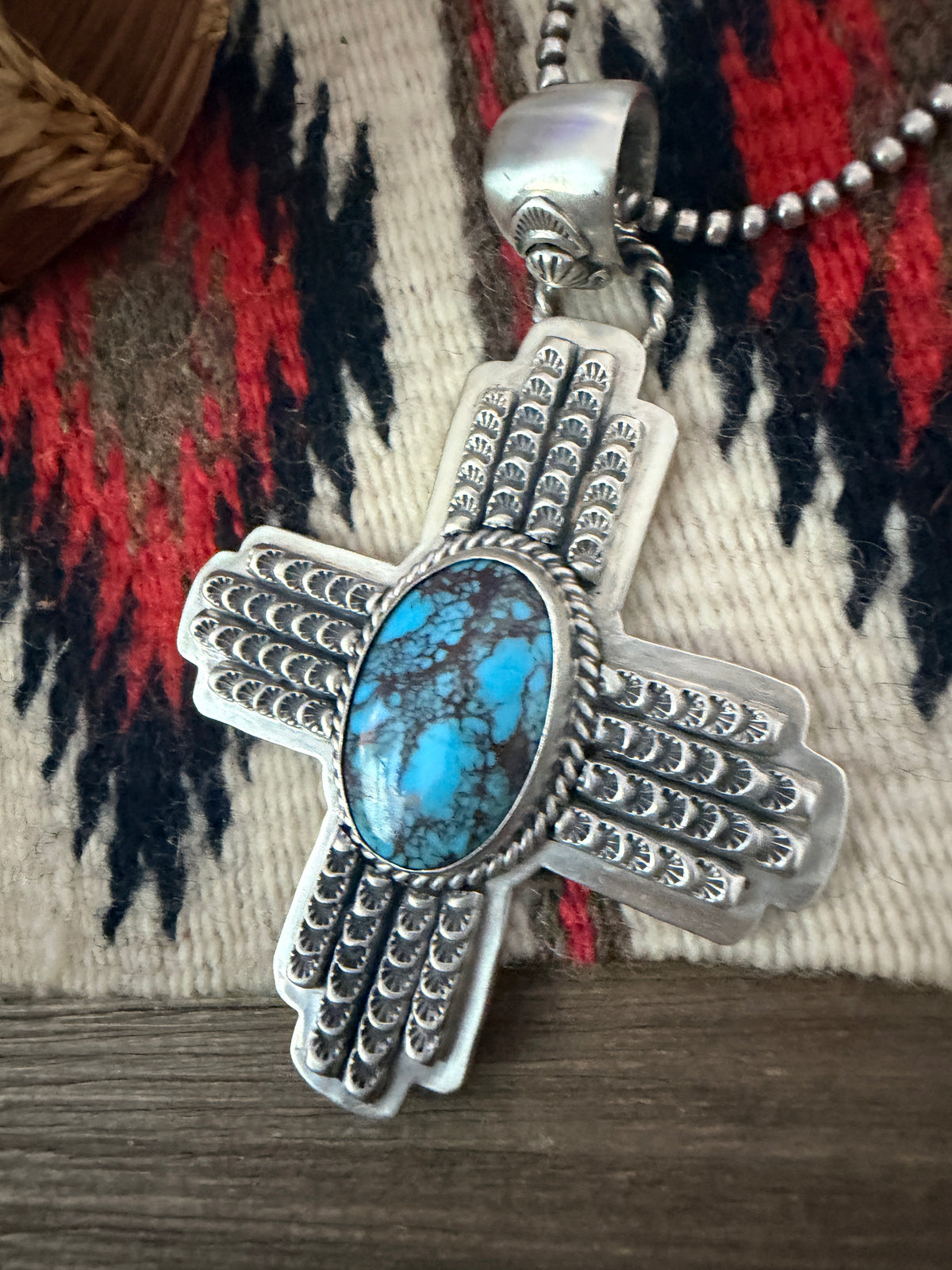 Handcrafted Turquoise & Sterling Silver Cross Pendant by Larry Kaye