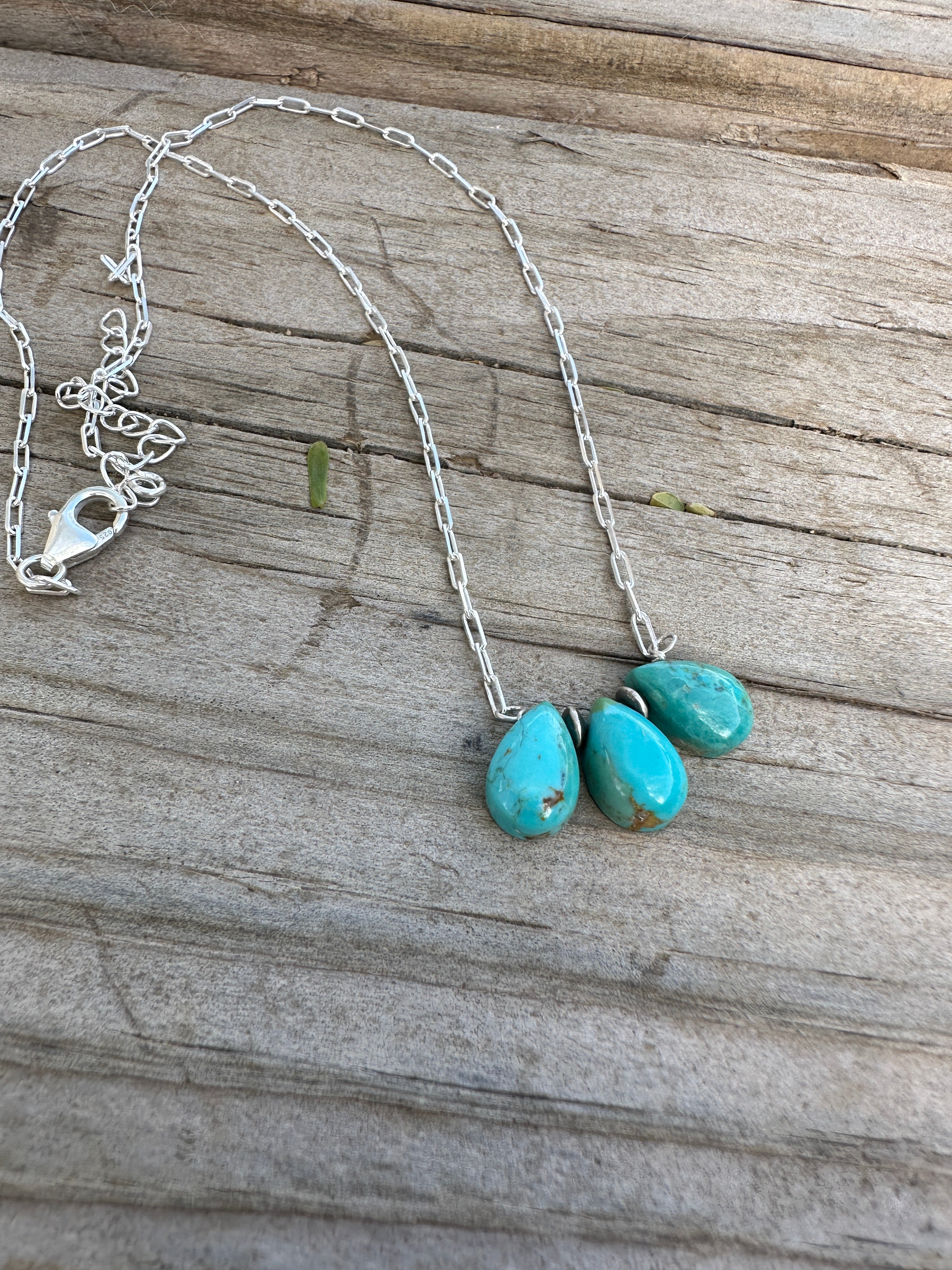Tiny Dancer Handmade Sterling Silver & Turquoise 3 Stone Necklace