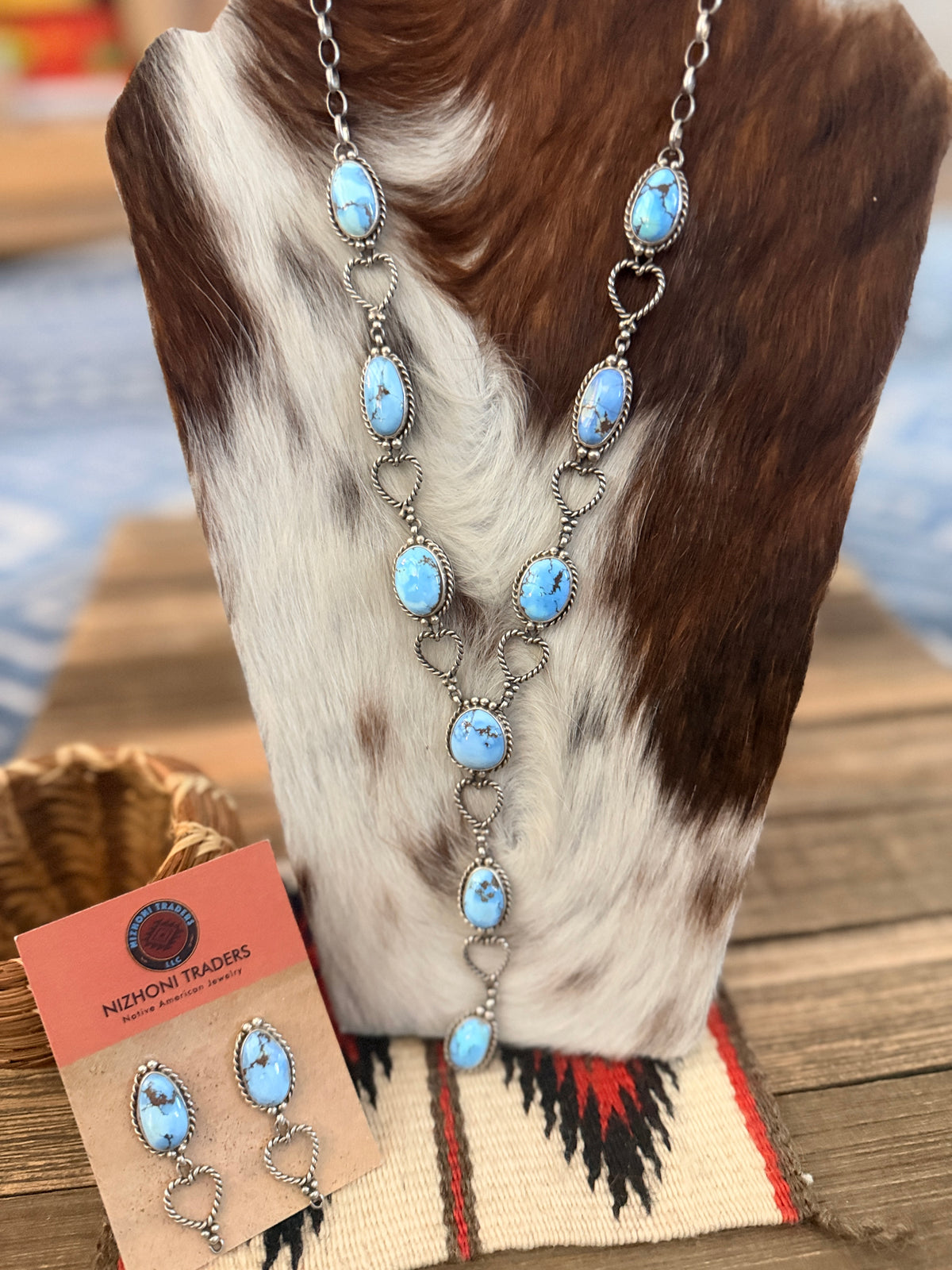 Handcrafted Golden Hills Turquoise & Sterling Silver Necklace and Earring Set by Larry Kaye