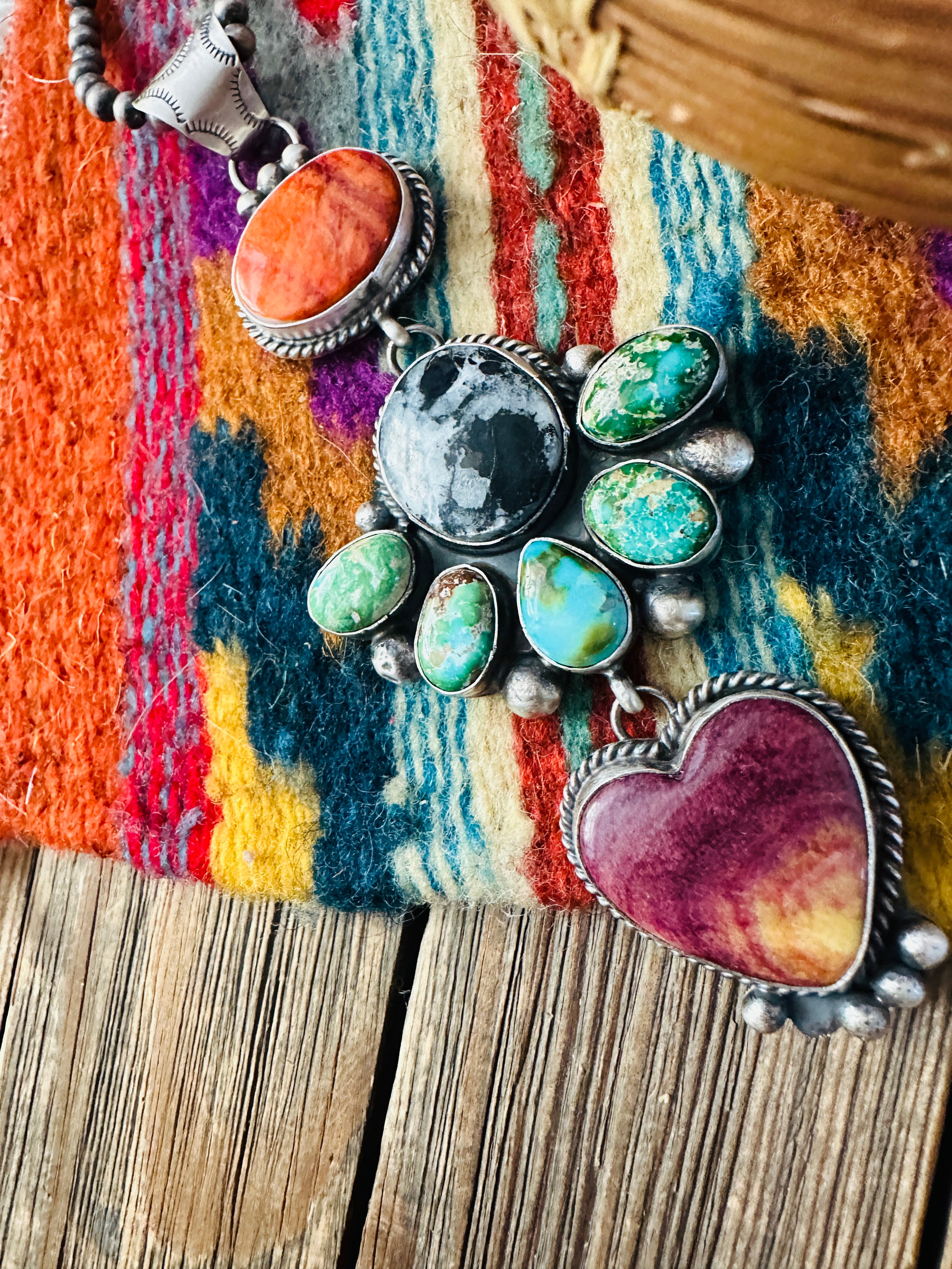 Handcrafted Sterling Silver and Multi Stone Cluster Pendant by Vicky Hicks