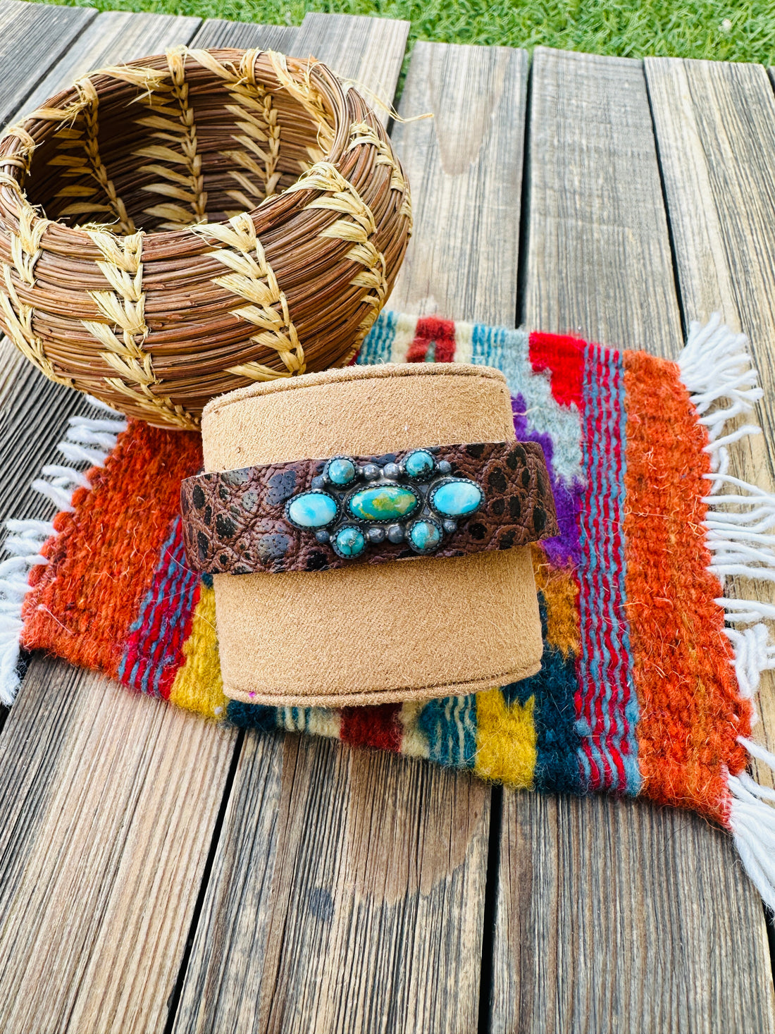 Handcrafted Turquoise & Sterling Silver Leather Bracelet