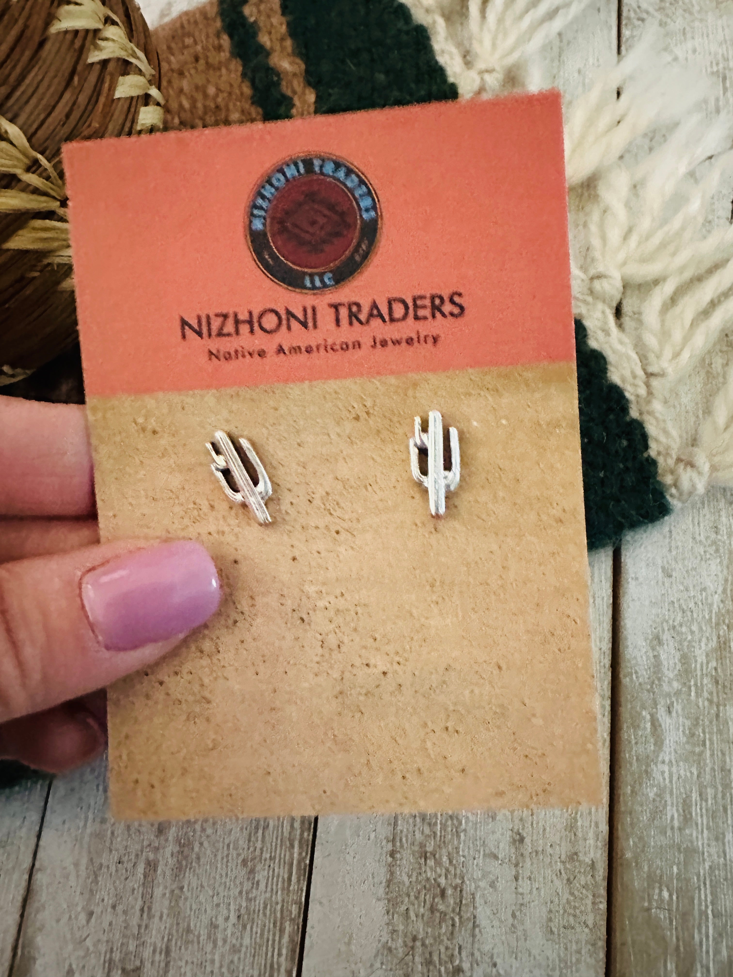 Navajo Sterling Silver Cactus Stud Earrings