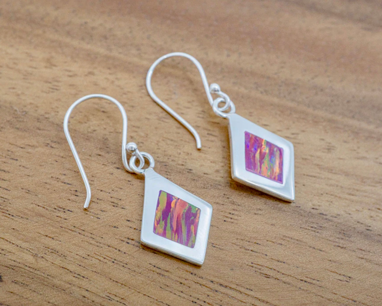 Pink Opal Inlay Earrings on Hook