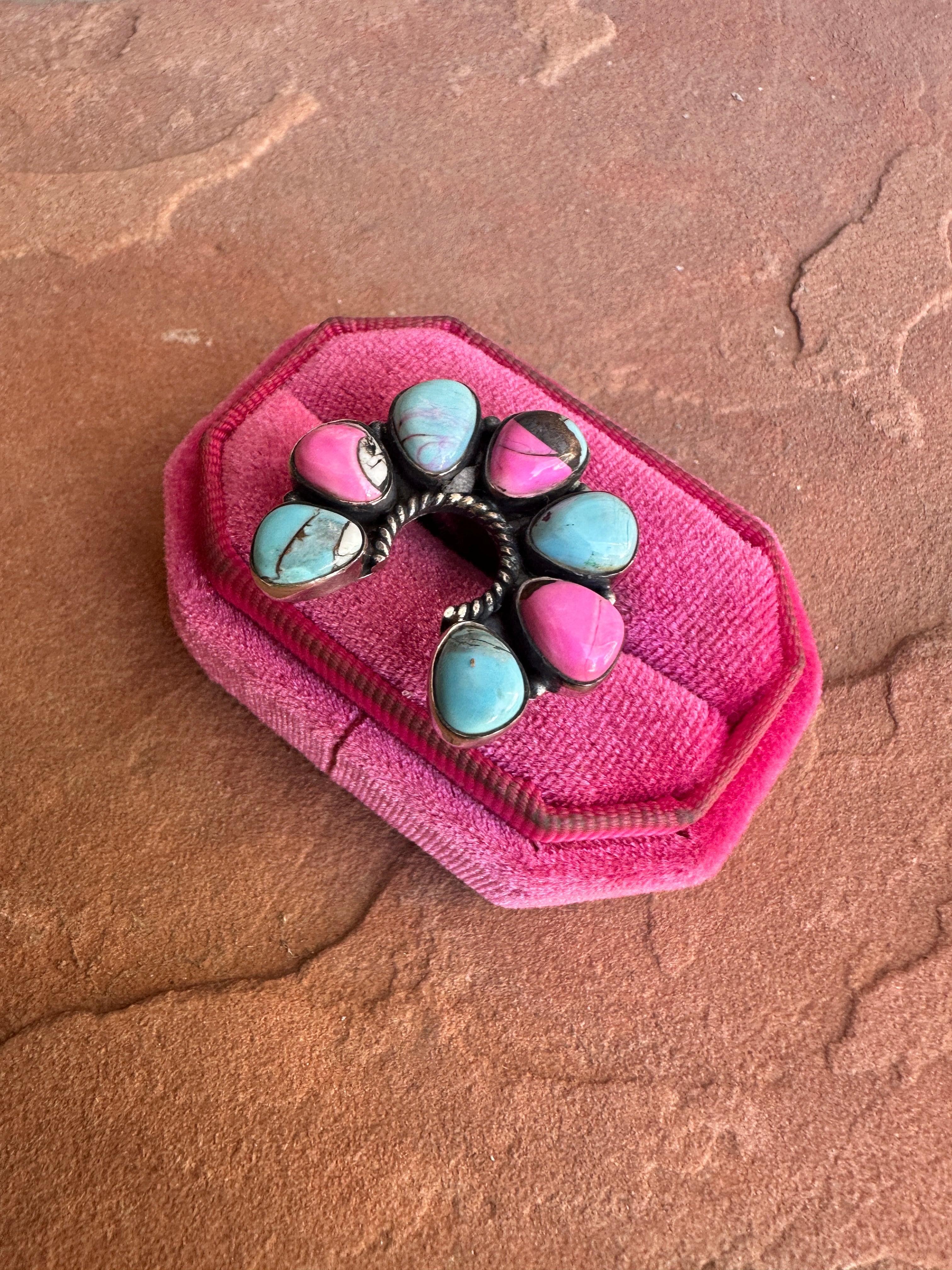 Handmade Cotton Candy Sterling Adjustable Naja Ring