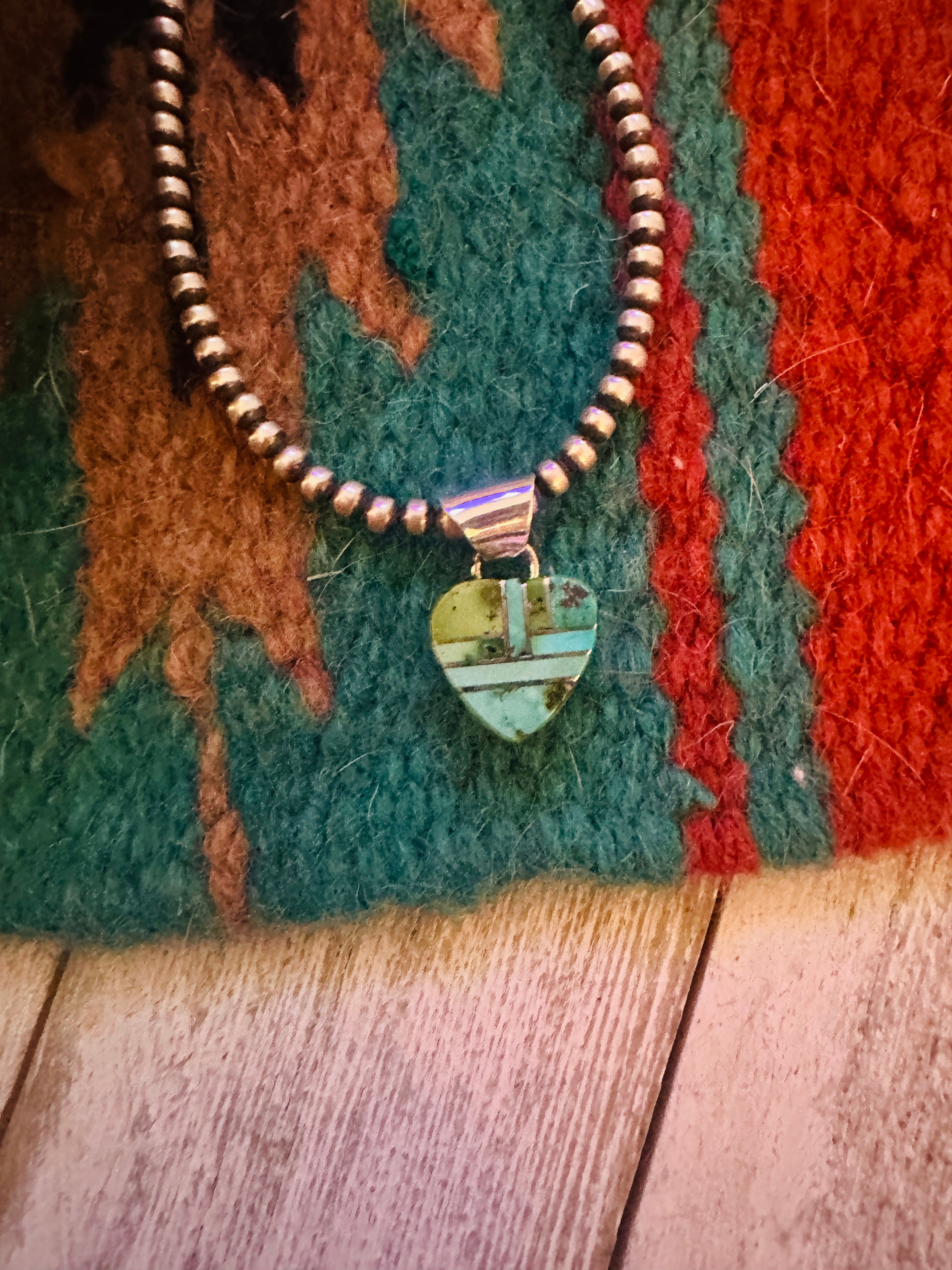 Navajo Turquoise & Sterling Silver Inlay Heart Pendant