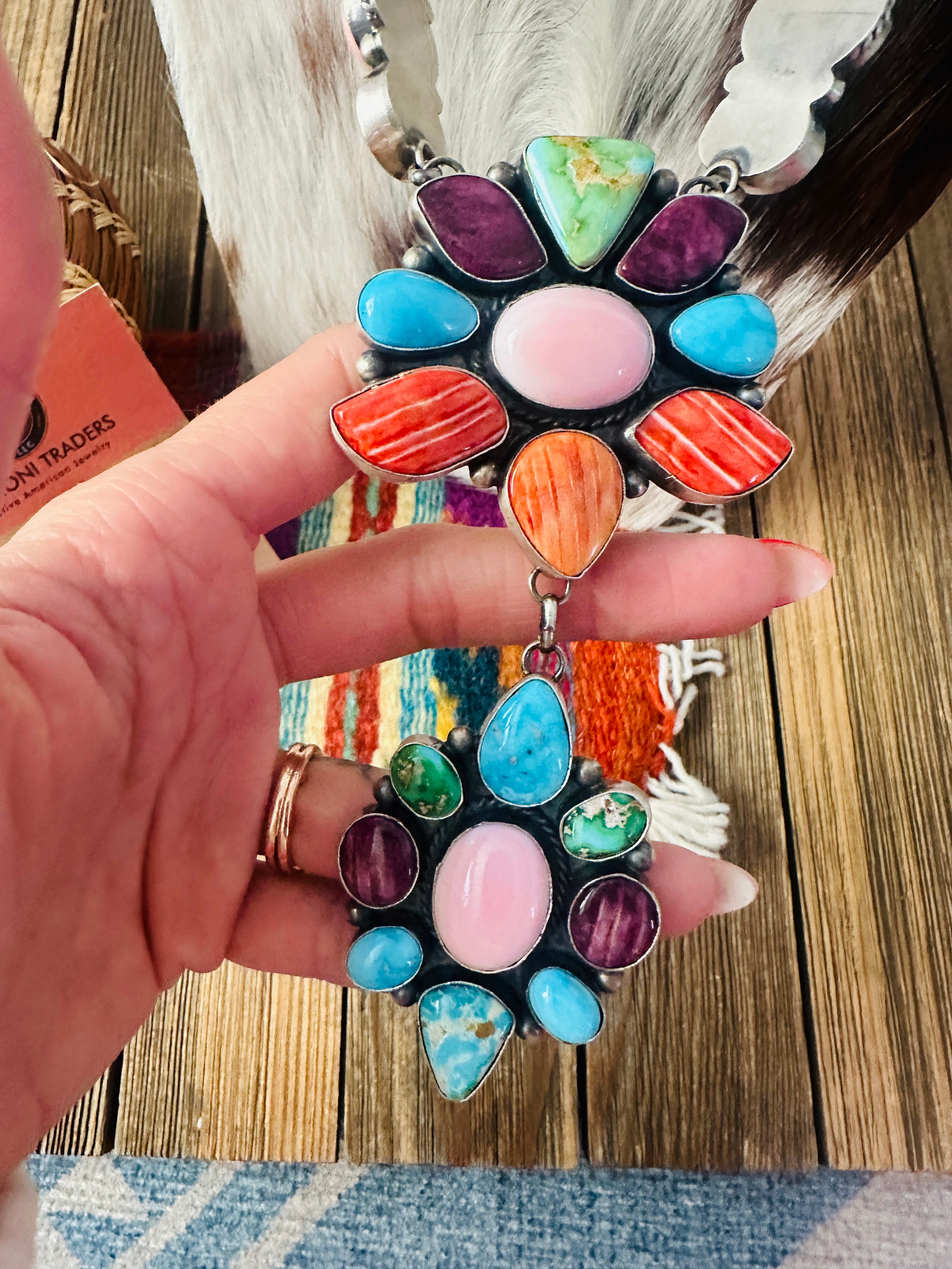 Handcrafted Multi Stone & Sterling Silver Cluster Necklace and Earring Set