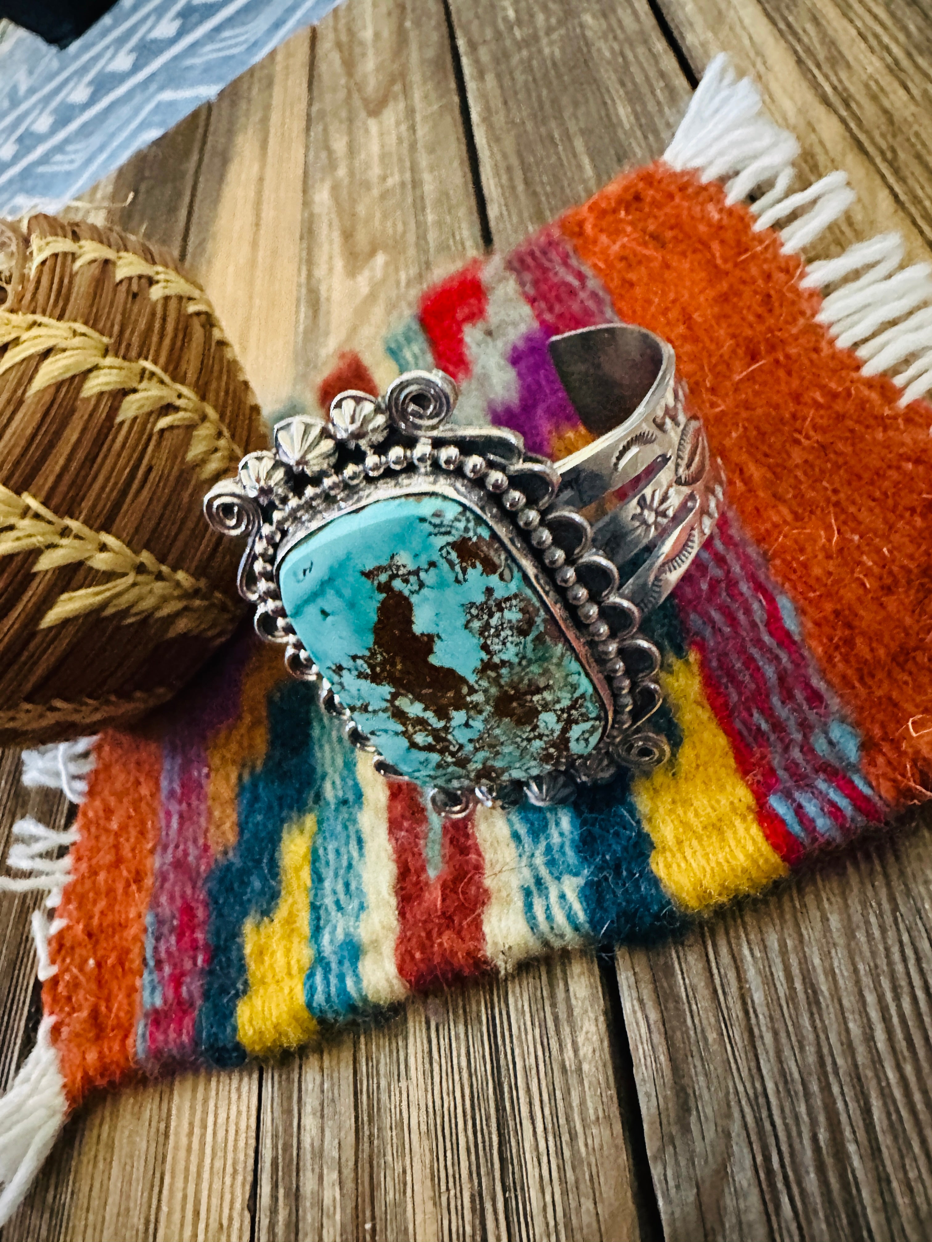 Handcrafted Royston Turquoise & Sterling Silver Cuff Bracelet by Rosella Paxson