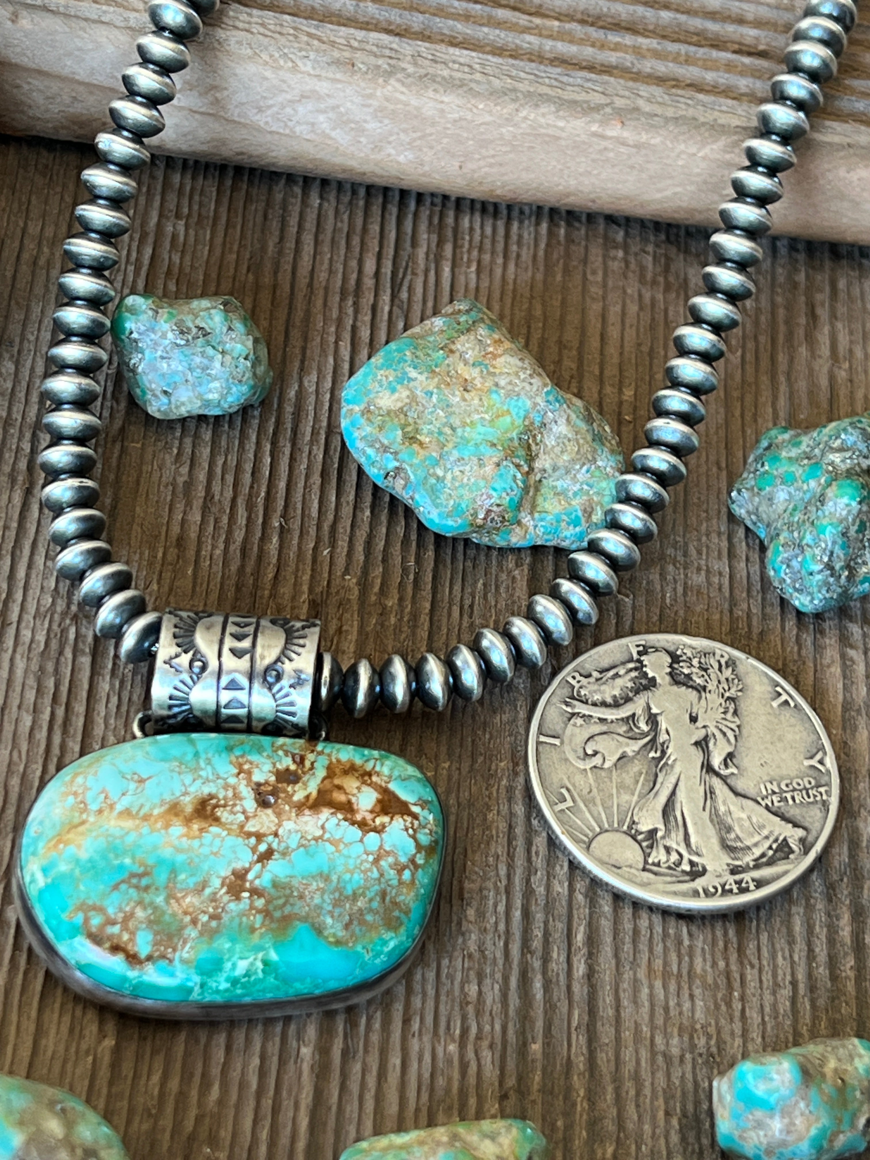Handcrafted Sterling Silver and Sonoran Turquoise Solo Pendant by Angela Martin