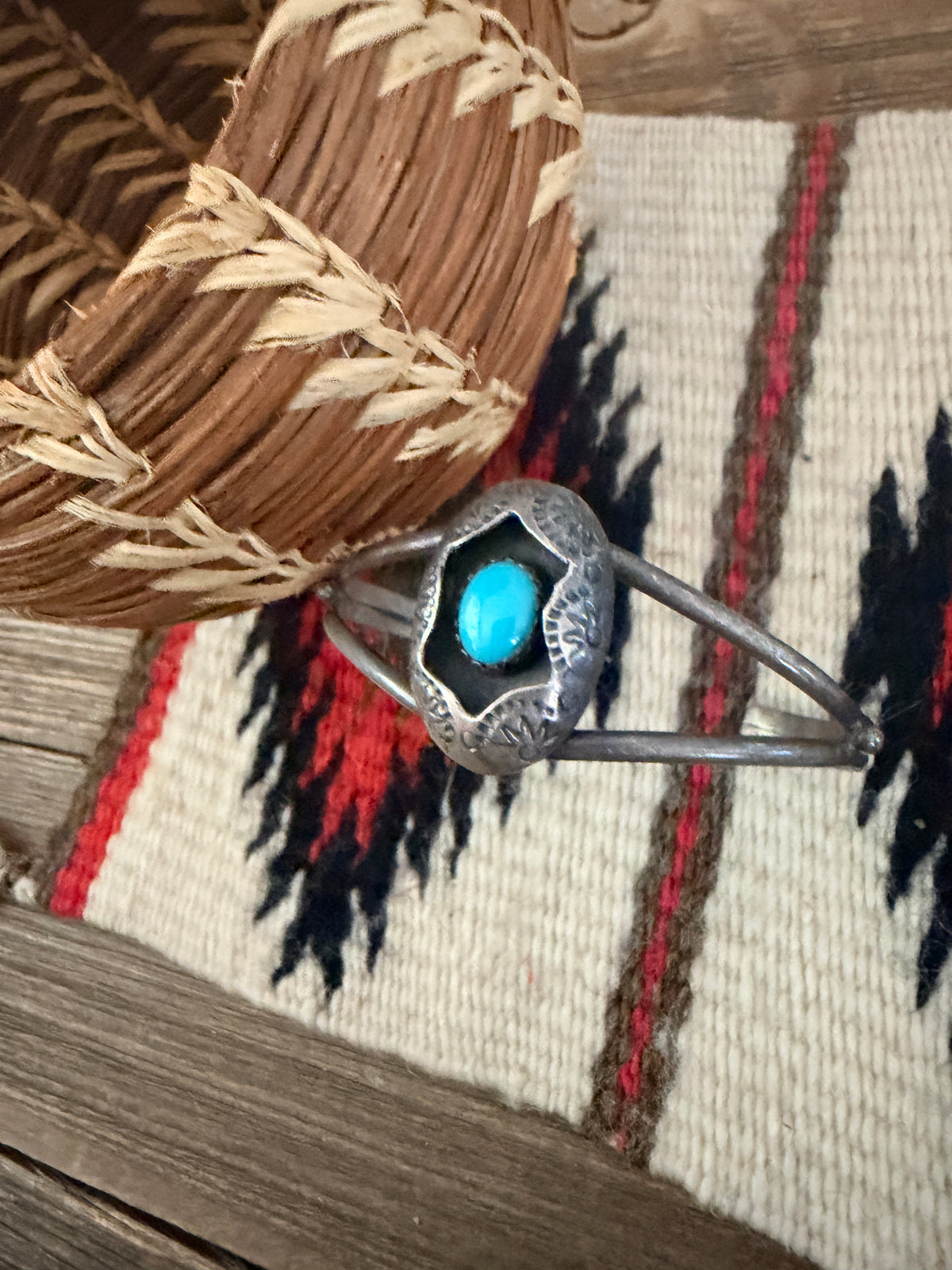 Handcrafted Old Pawn Sterling Silver & Turquoise Cuff Bracelet
