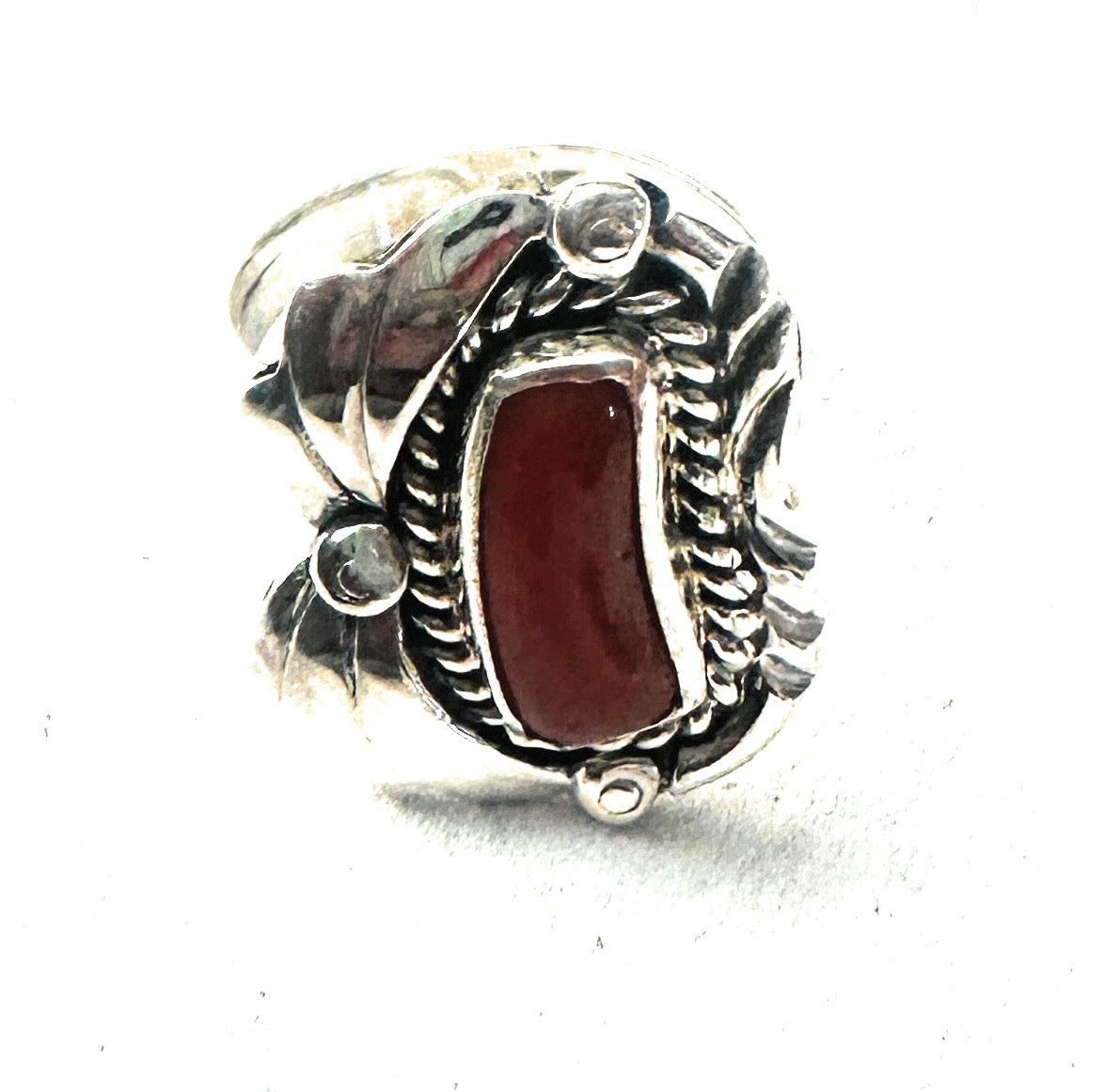 Navajo Coral & Sterling Silver Ring Size 6