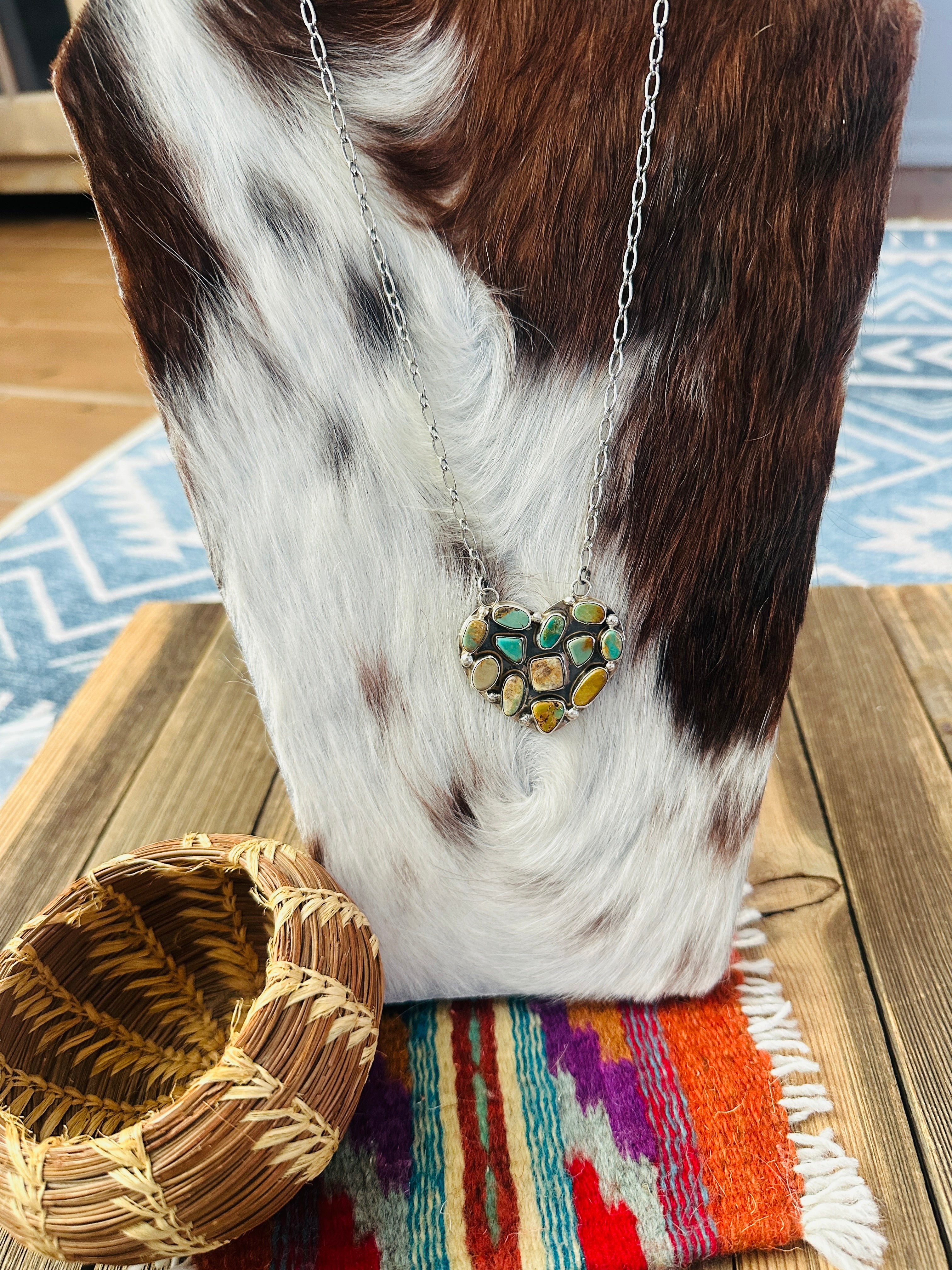 Handcrafted Turquoise & Sterling Silver Heart Necklace by Jacqueline Silver