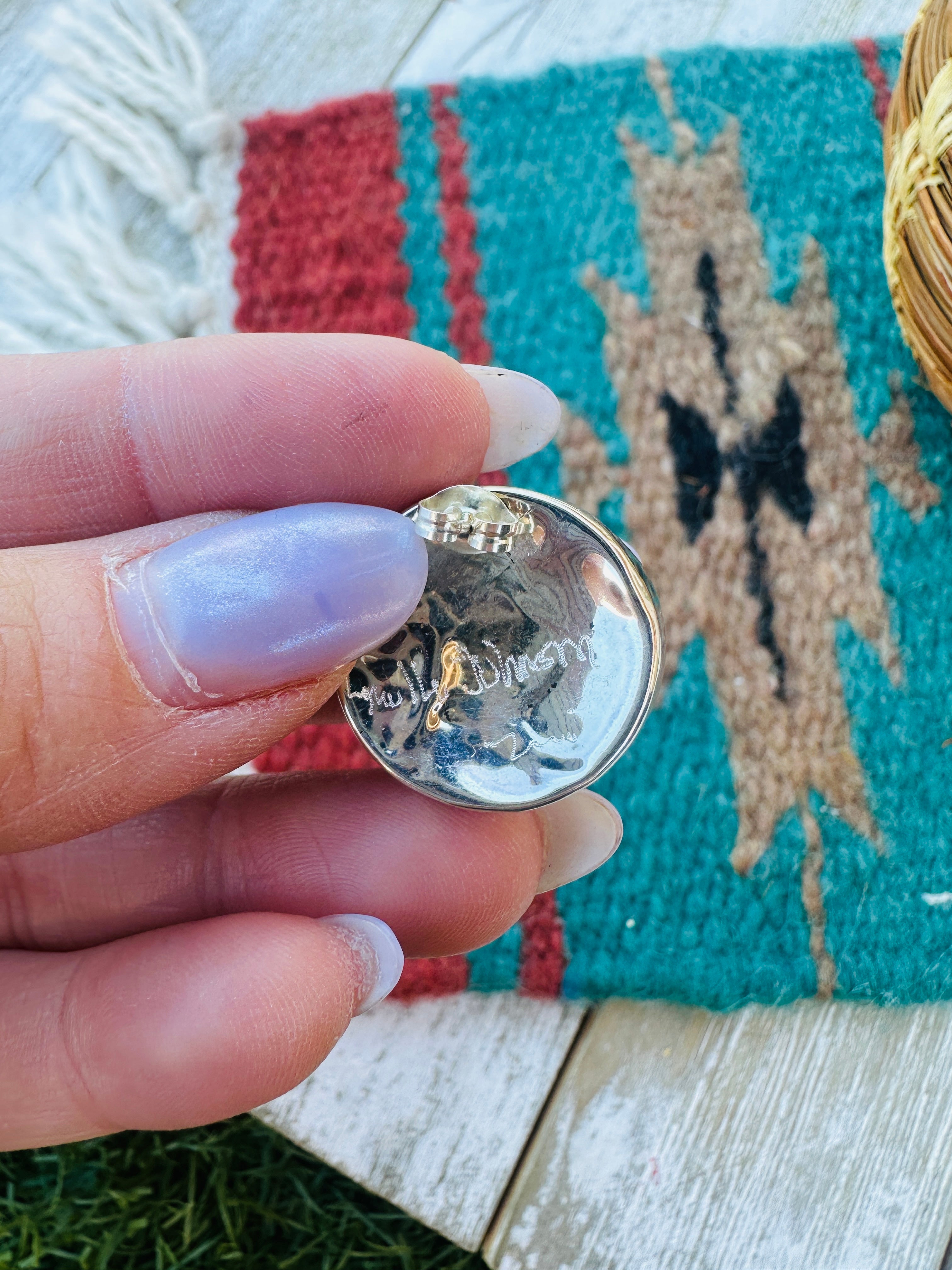 Handcrafted Turquoise & Sterling Silver Inlay Post Earrings