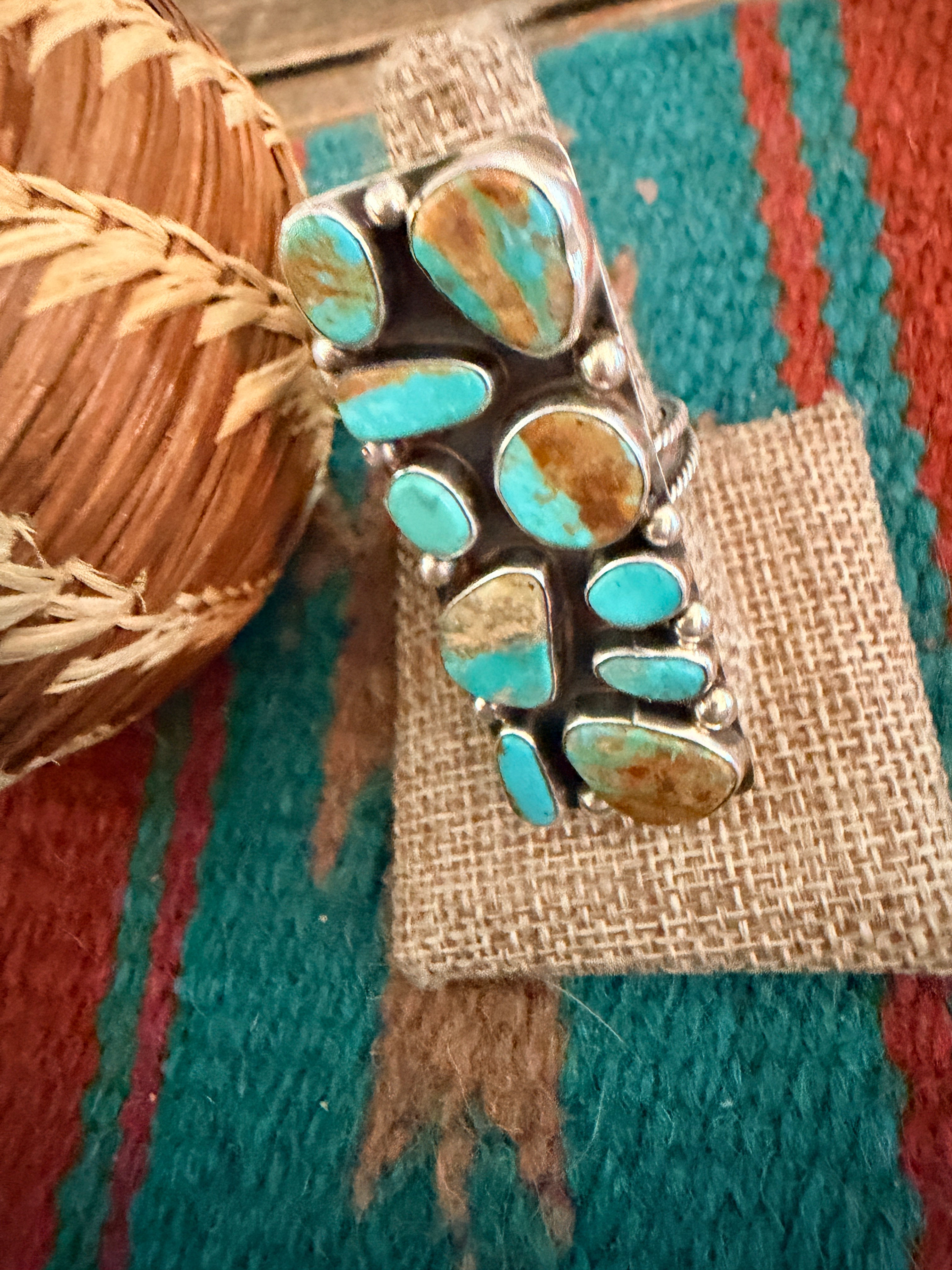 Handcrafted Royston Turquoise Sterling Silver Cluster Adjustable Ring by Jacqueline Silver