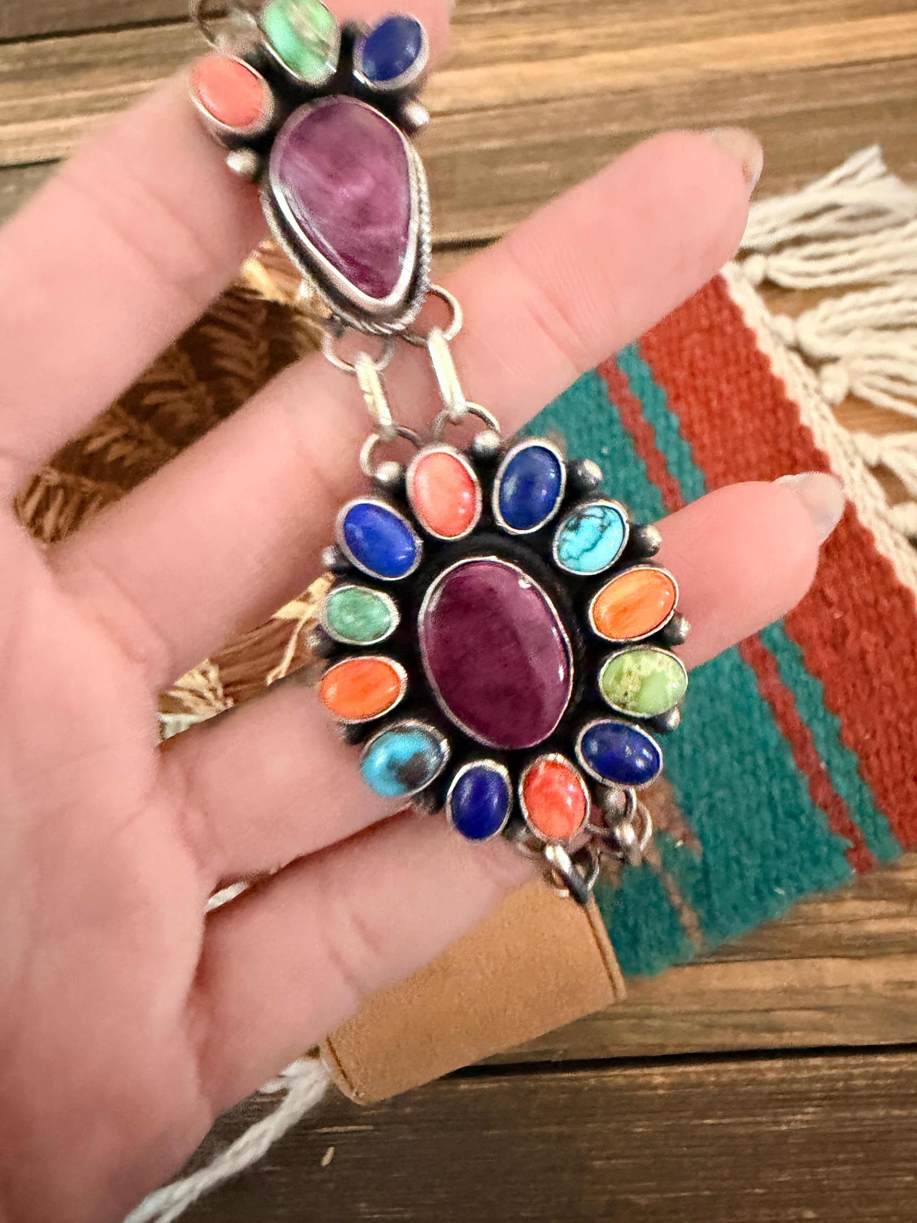 Handcrafted Sterling Silver & Multi Stone Cluster Link Bracelet by Betty Tom