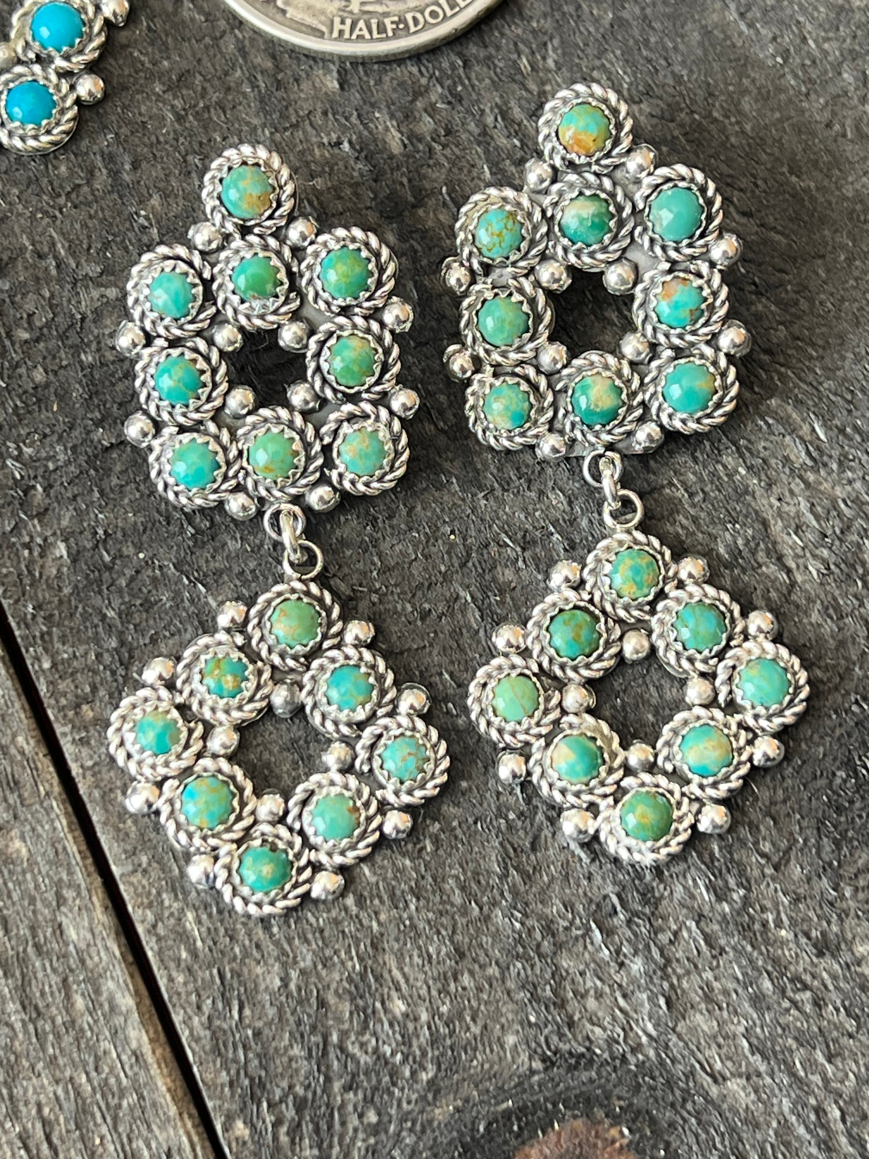 Handcrafted Sterling Silver and Snake Eye Turquoise Cluster Earrings by Dillon Cheama