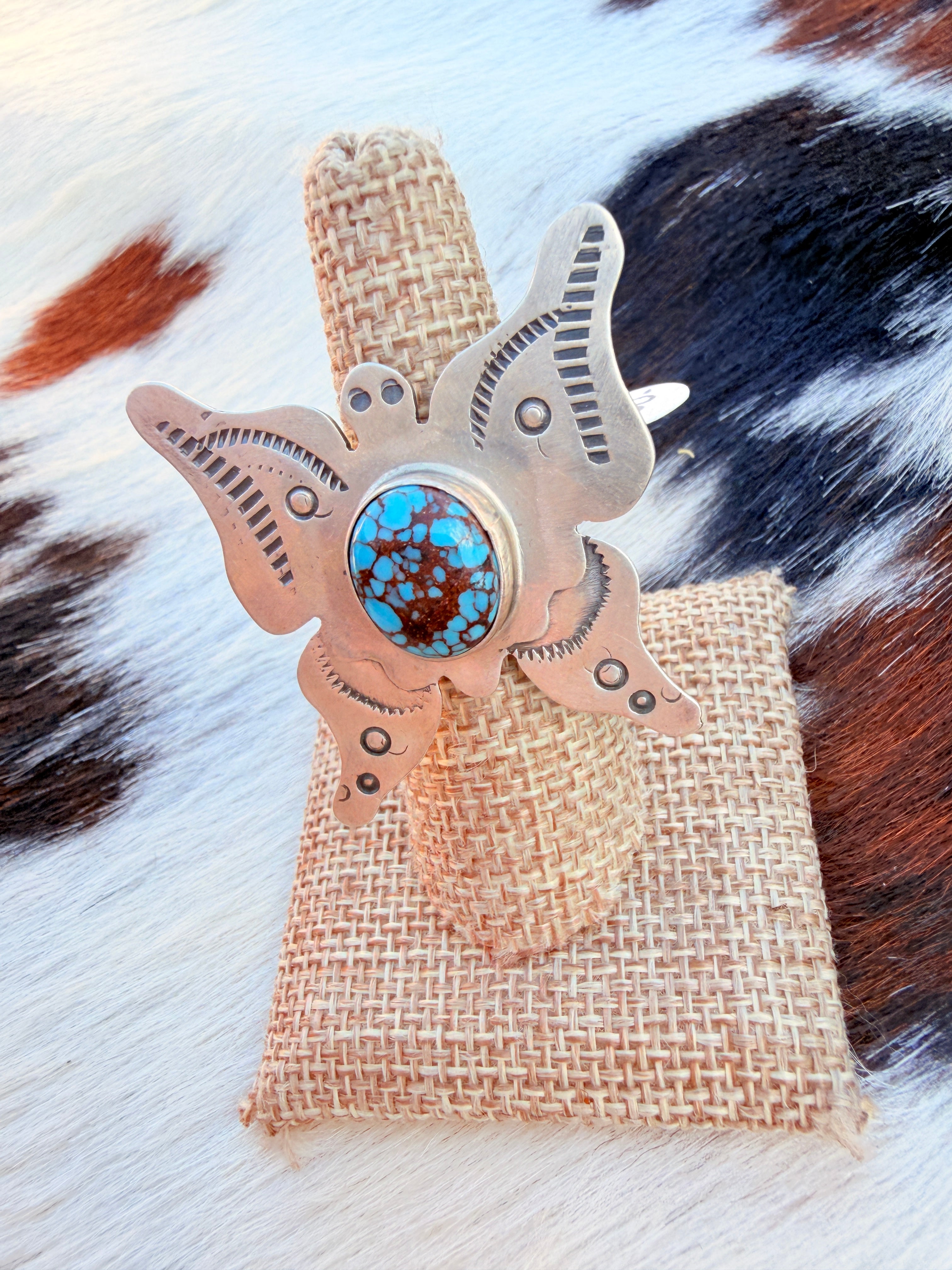 Handcrafted Turquoise & Sterling Silver Adjustable Butterfly Ring