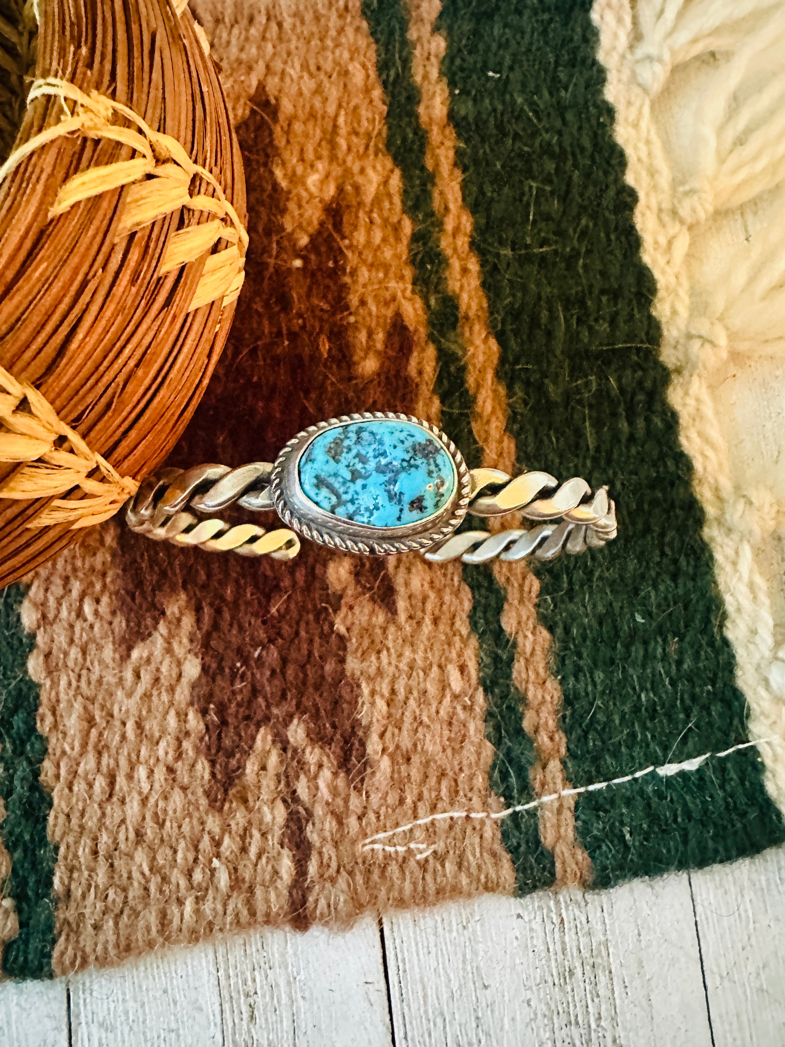 Navajo Turquoise & Twisted Sterling Silver Cuff Bracelet