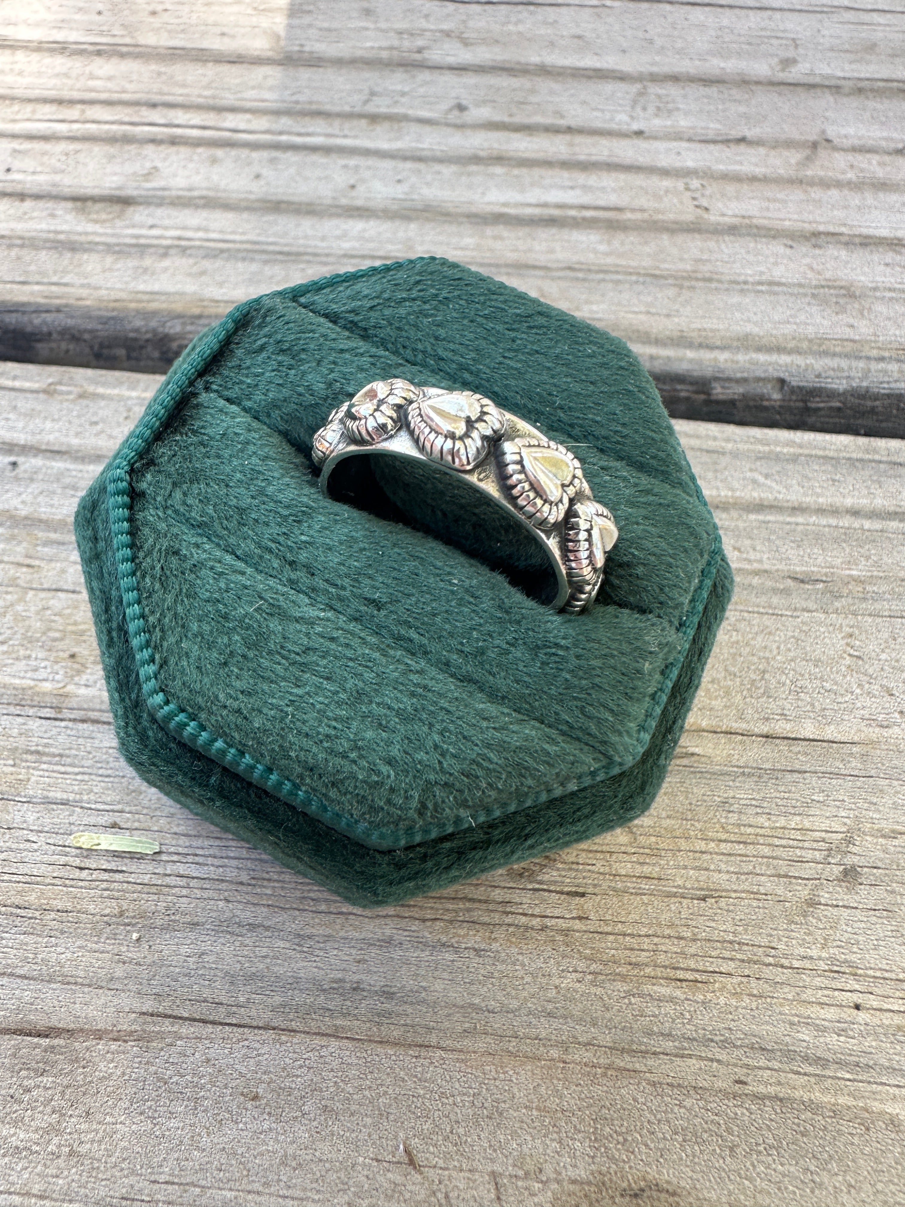 Handmade Sterling Silver Adjustable Silver Ball Hearts Ring Band