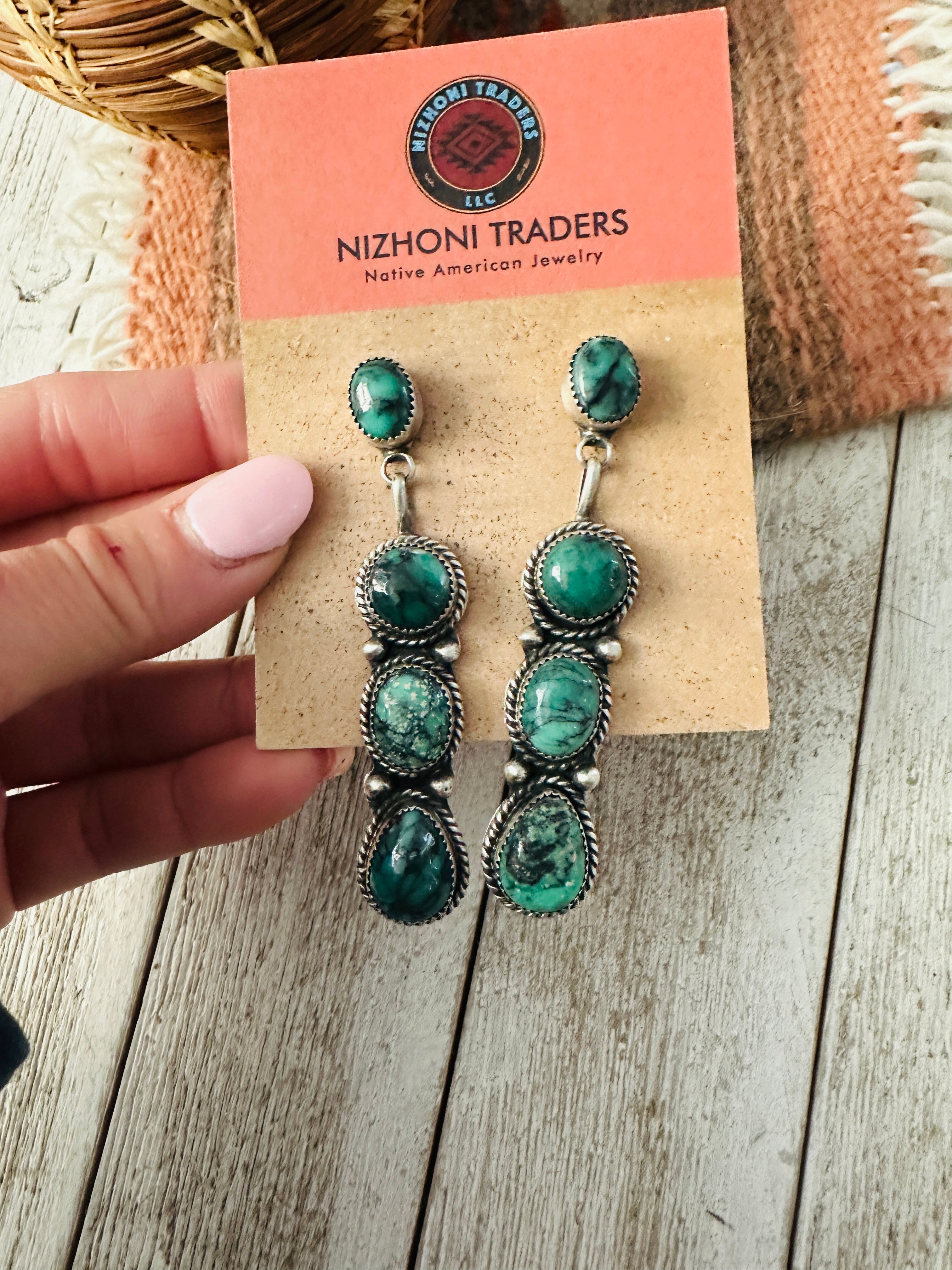 Navajo Variscite and Sterling Silver Dangle Earrings