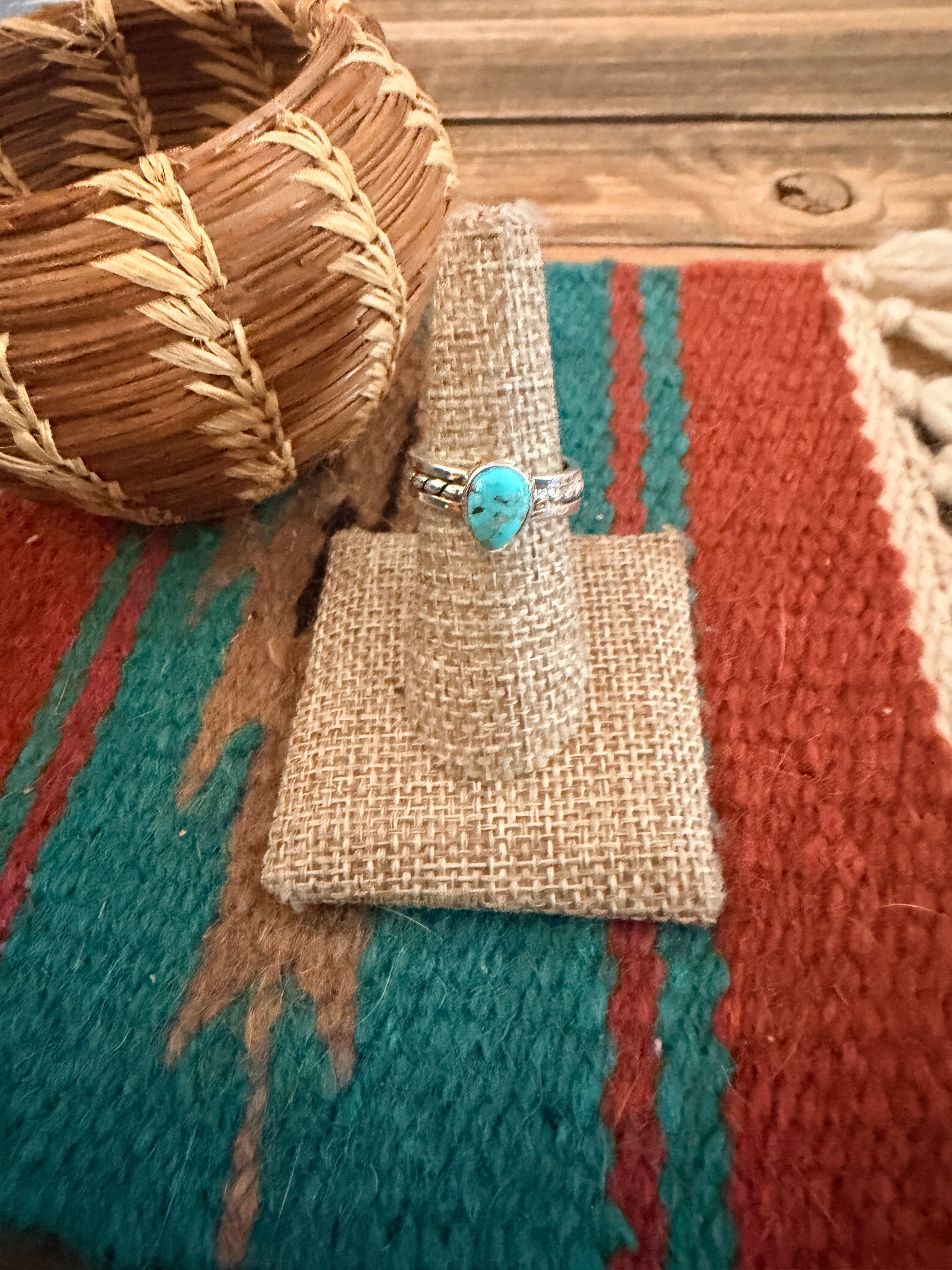 Handcrafted Turquoise & Sterling Silver Ring Size 7.25