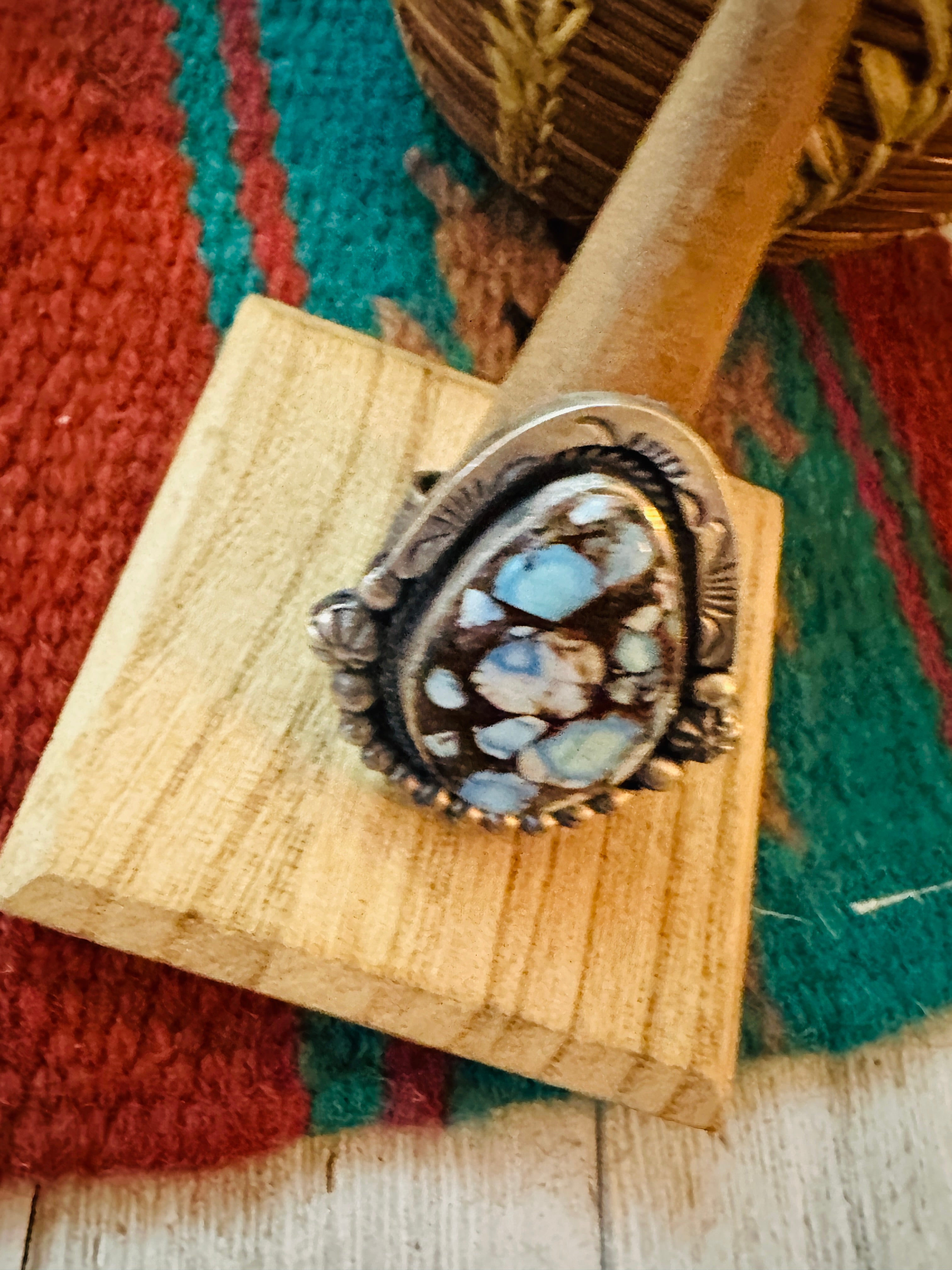 Navajo Sterling Silver & Golden Hills Turquoise Ring Size 11.5