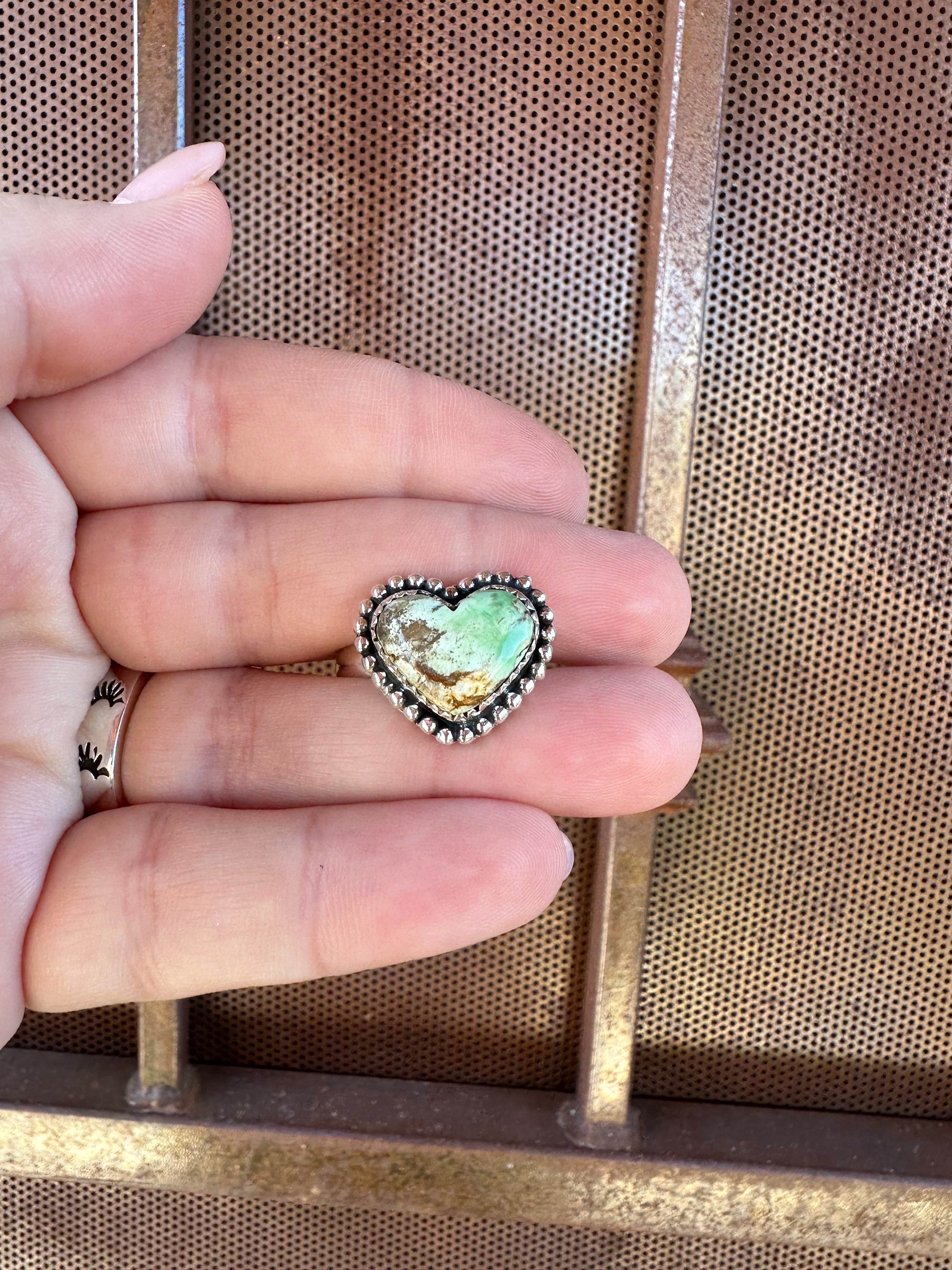 Turquoise Amore Handmade Adjustable Green Turquoise Sterling Silver Heart Ring