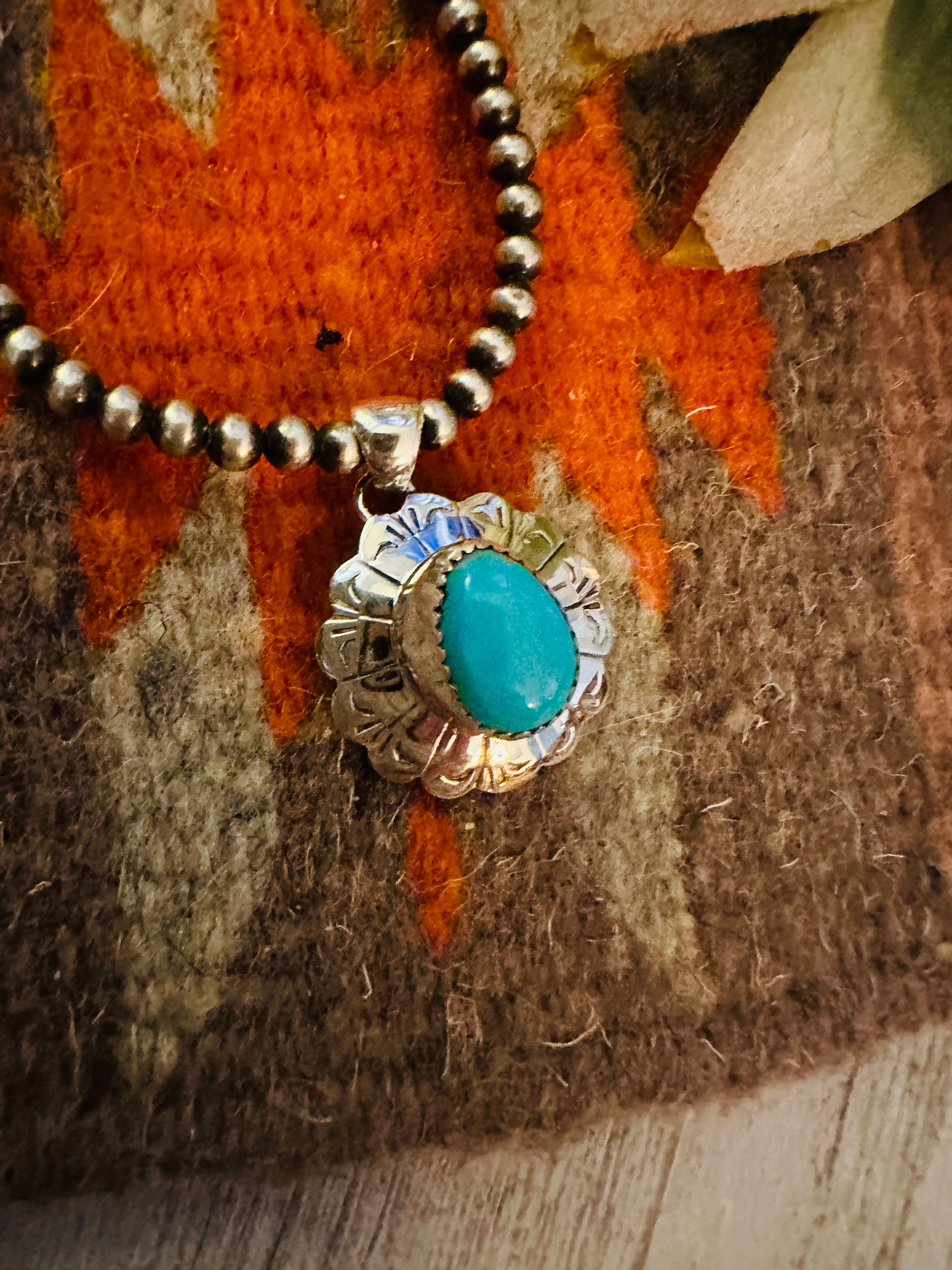 Navajo Turquoise & Sterling Silver Flower Pendant